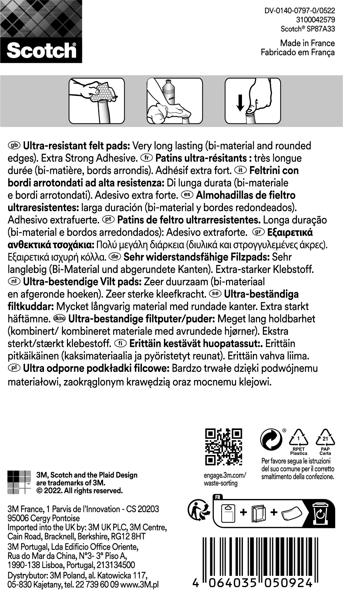 16 patins de pied de meuble en polypropylène auto-adhésif SCOTCH Ø17 mm - 3