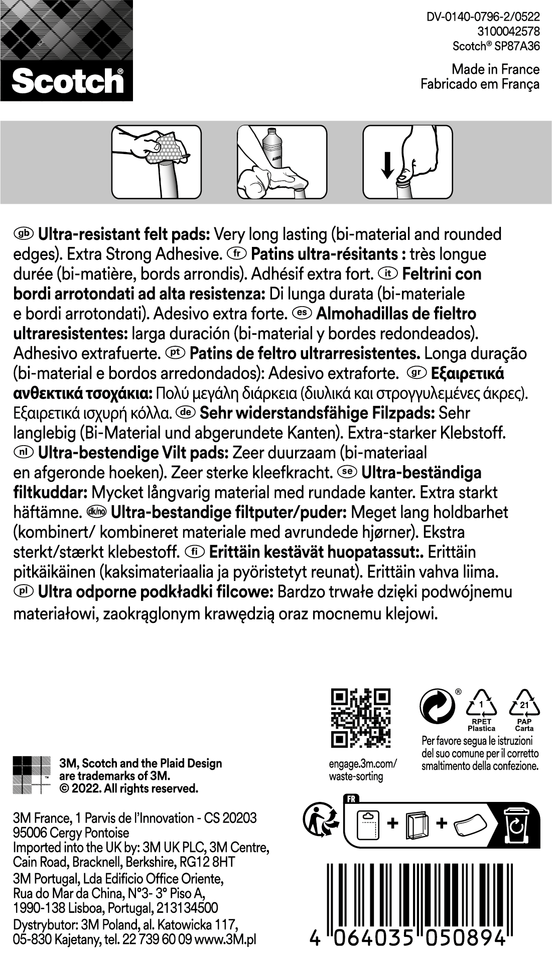4 patins de pied de meuble en polypropylène auto-adhésif SCOTCH Ø34 mm - 3