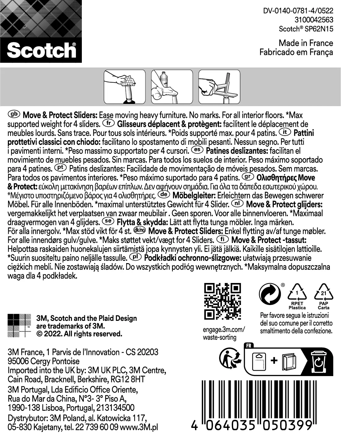 4 patins de pied de meuble en polypropylène à clouer SCOTCH Ø22 mm - 3
