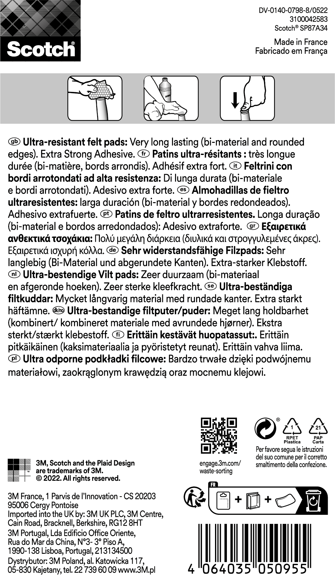 8 patins de pied de meuble en polypropylène auto-adhésif SCOTCH Ø22 mm - 3