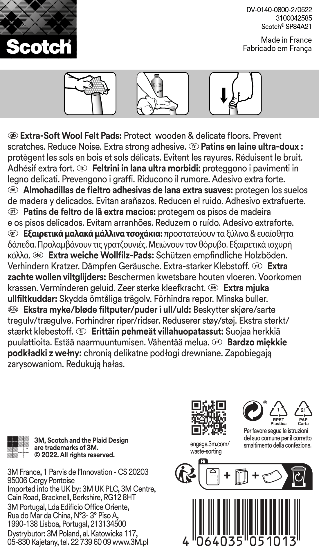 8 patins de pied de meuble en laine adhésif SCOTCH Ø25 mm - 3