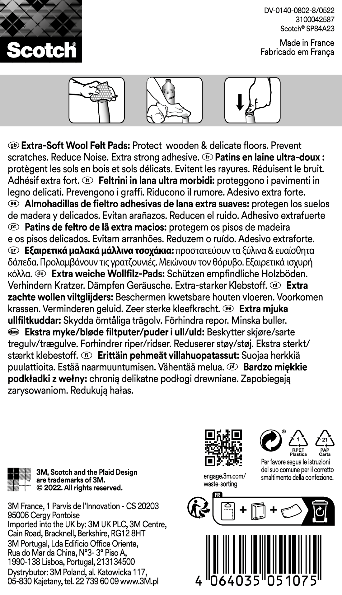 4 patins de pied de meuble en laine auto-adhésif SCOTCH Ø50 mm - 3