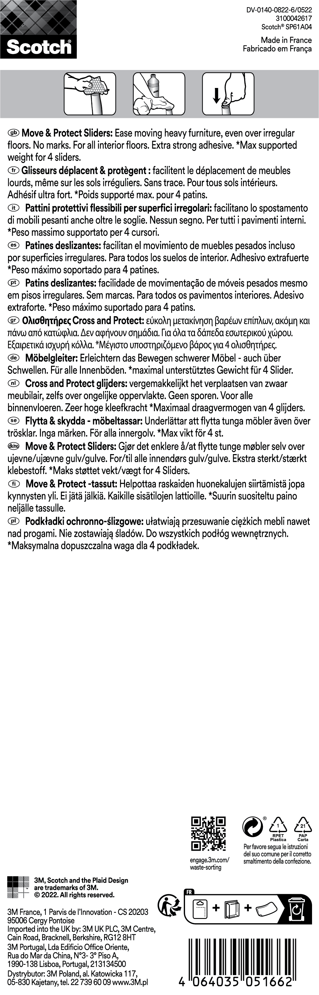 4 patins de pied de meuble en polypropylène auto-adhésif SCOTCH Ø80 mm - 3