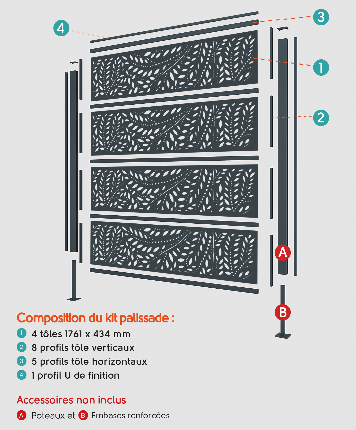 Kit palissade Klos up! gris quartz, décor Sylva l.177 x H.181 cm - 2