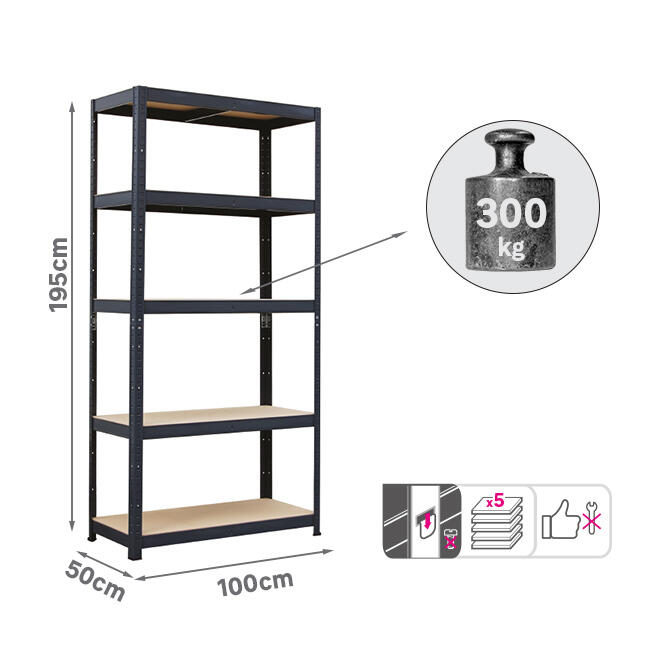 Regał metalowy 300 kg 195 x 100 x 50 cm 5P Spaceo - 9