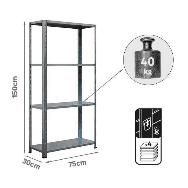 Regał metalowy 40 kg 150 x 75 x 30 4P - 2