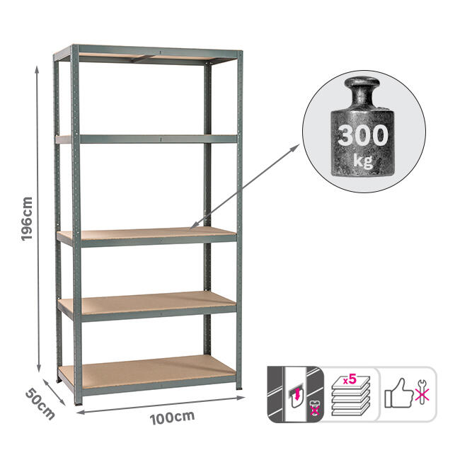 Etagère acier époxy SPACEO, 5 tablettes l.100xH.196xP.50 - 11