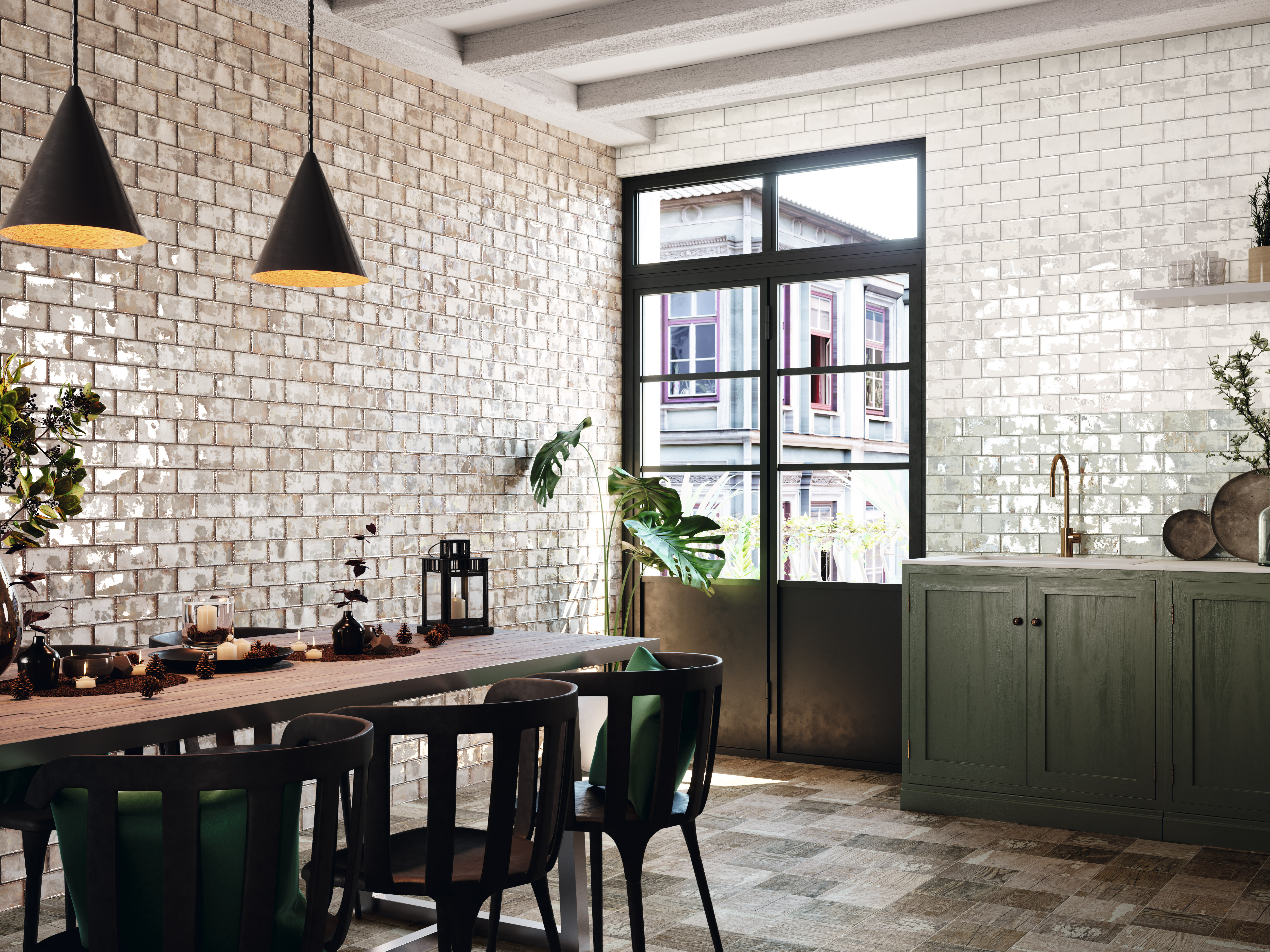 Azulejo cerámico biarritz efecto metal verde 7.5x15 cm