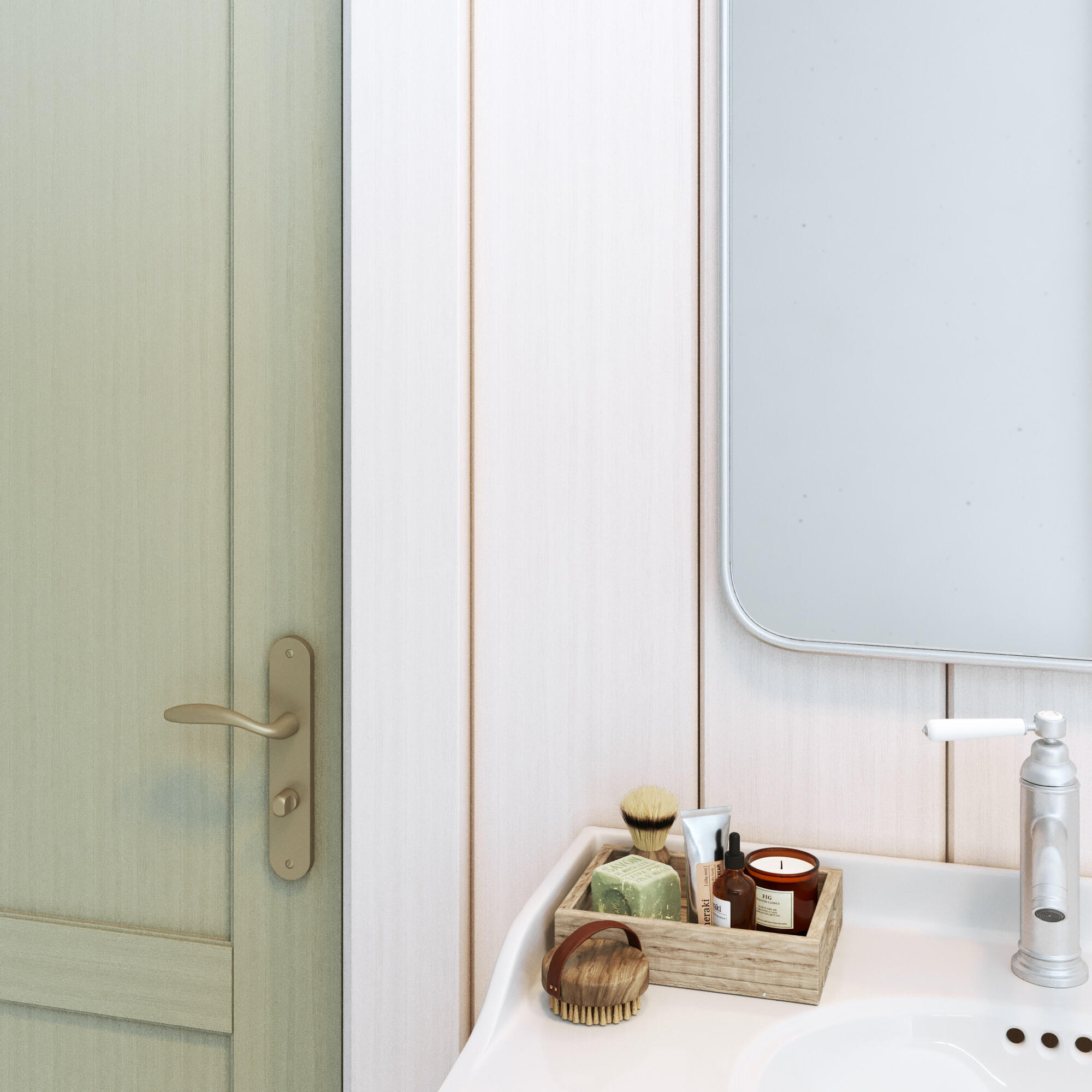 2 poignées sur plaque à condamnation Agathe aluminium laiton mat, entraxe 195 mm - 2