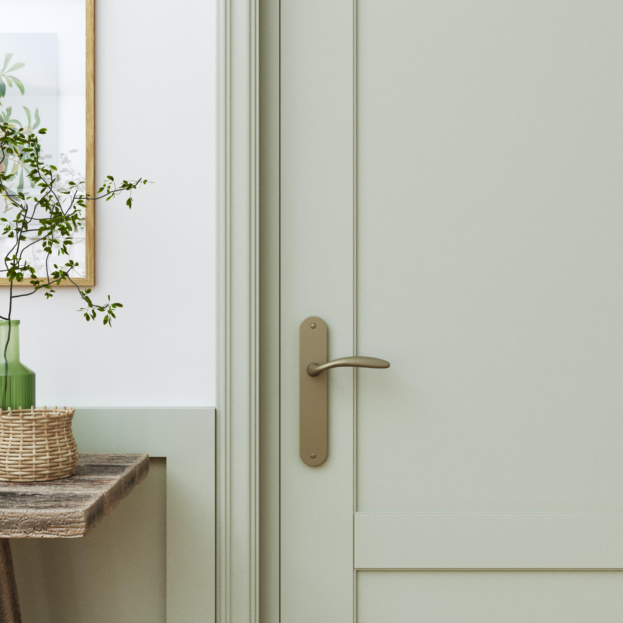 2 poignées sur plaque sans trou Agathe aluminium laiton mat, entraxe 195 mm - 3