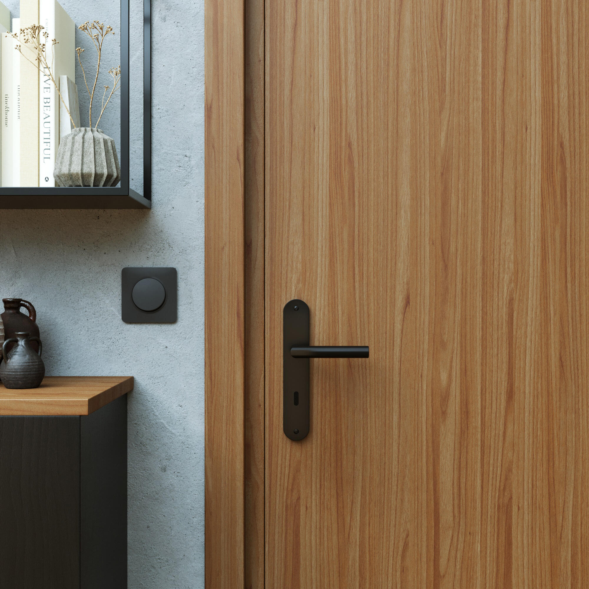 Poignée de porte sur plaque Sara noire avec trou de clé - 1