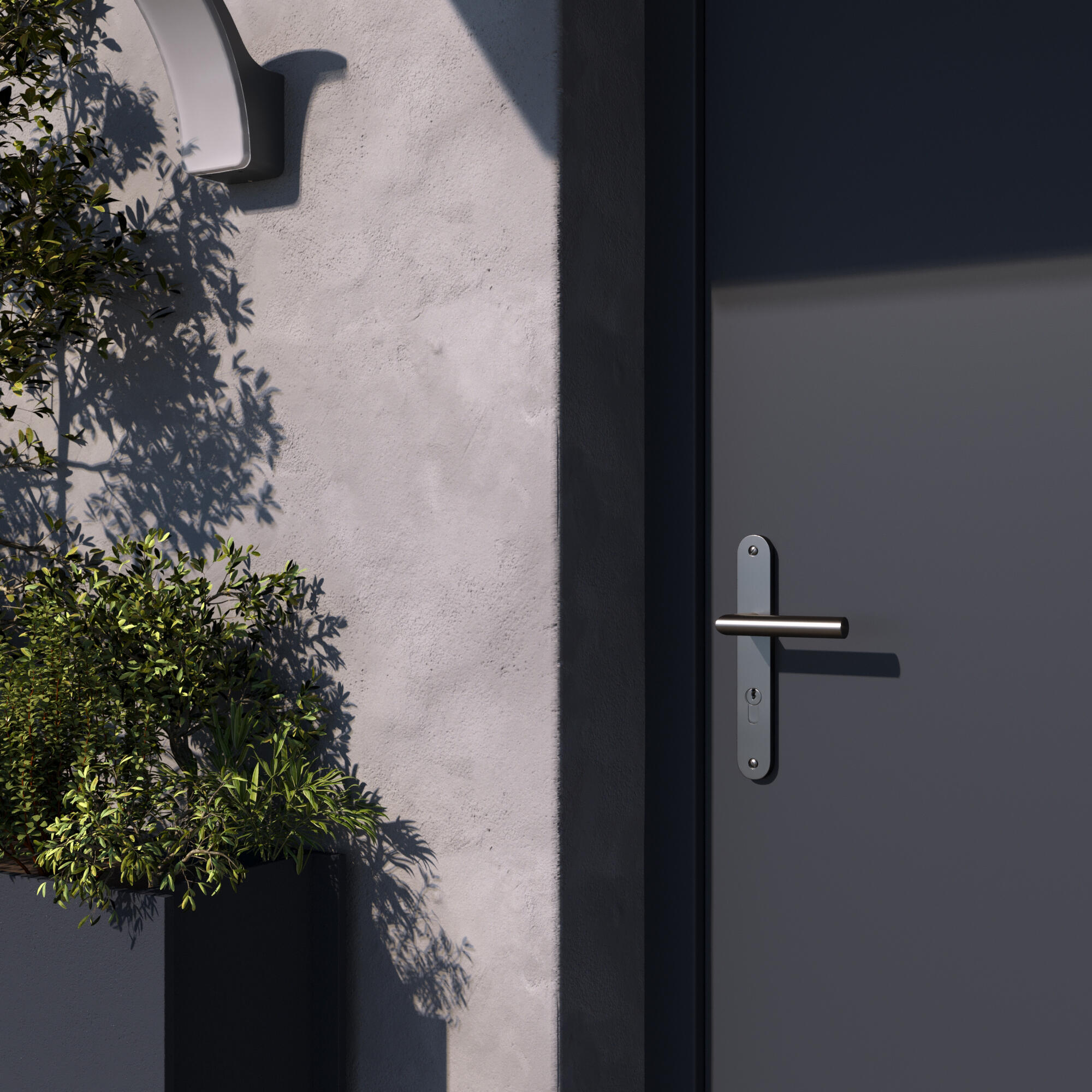 Poignée de porte sur plaque aspect nickel entraxe 195 mm Clé en I THEA x2 - 3