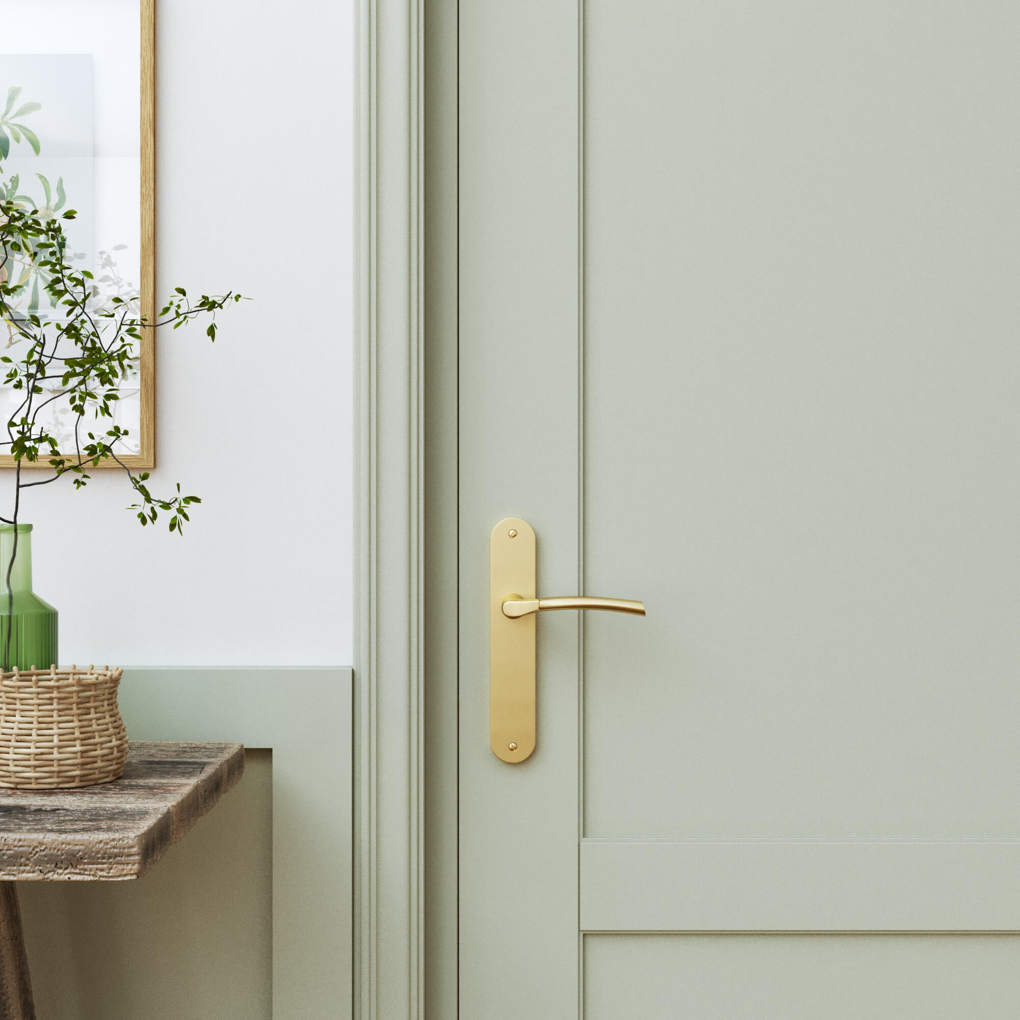 2 poignées sur plaque sans trou Eina aluminium laiton brossé, entraxe 195 mm - 5