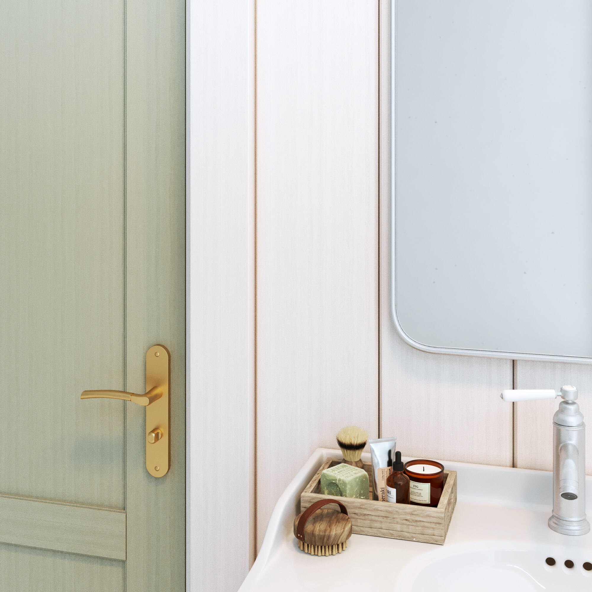 2 poignées sur plaque à condamnation Eina alu laiton brossé, entraxe 195 mm - 4