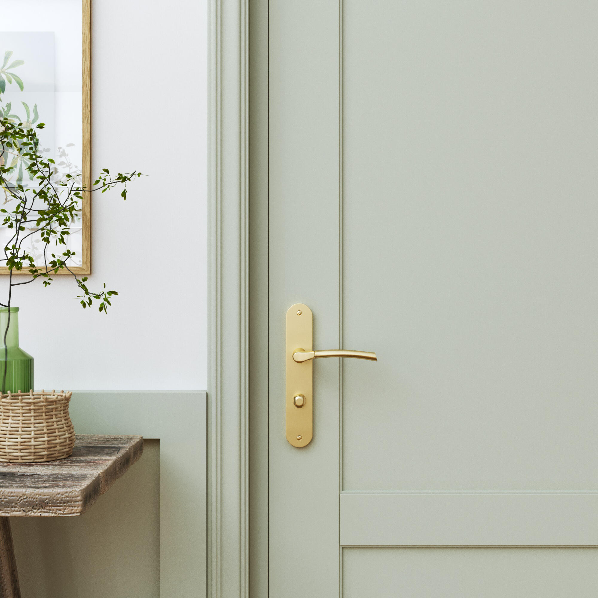 2 poignées sur plaque à condamnation Eina alu laiton brossé, entraxe 195 mm - 5