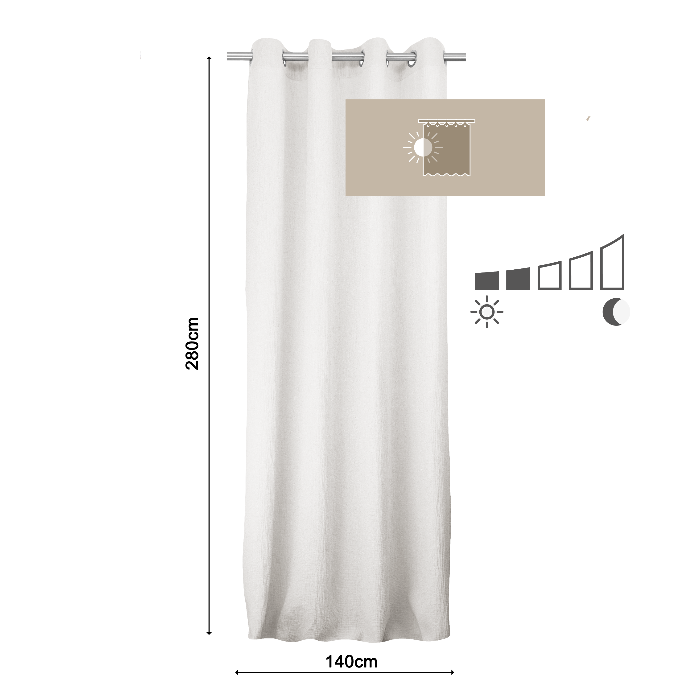 Rideau tamisant, Suzan, coton, blanc H.280 x l.140 cm INSPIRE - 2