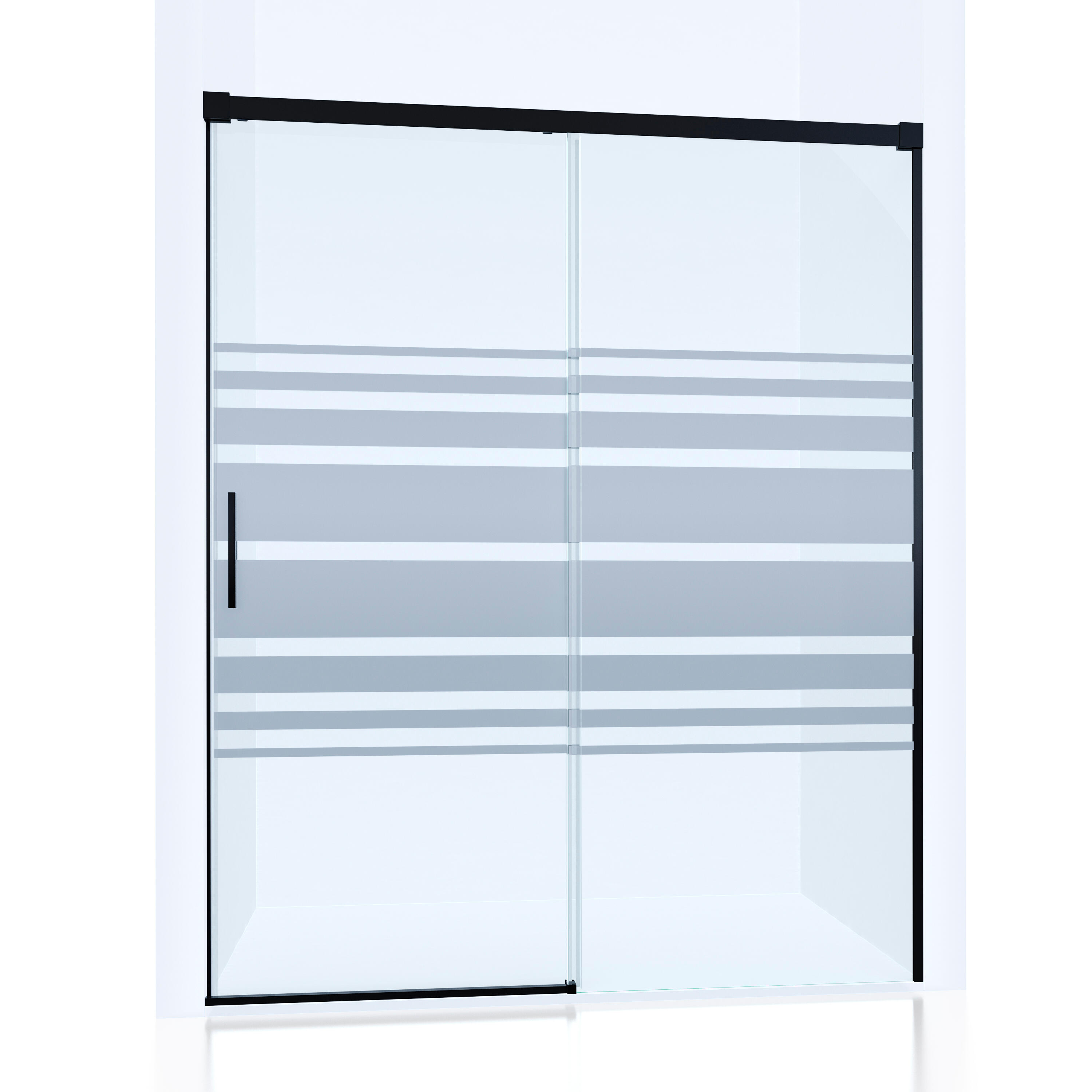 Mampara de ducha frontal 1 fijo + 1 puerta corredera serigrafiada Vitria perfil aluminio negro (150-155)x199.2 cm cierre de sobreponer marca Glassinox - 10