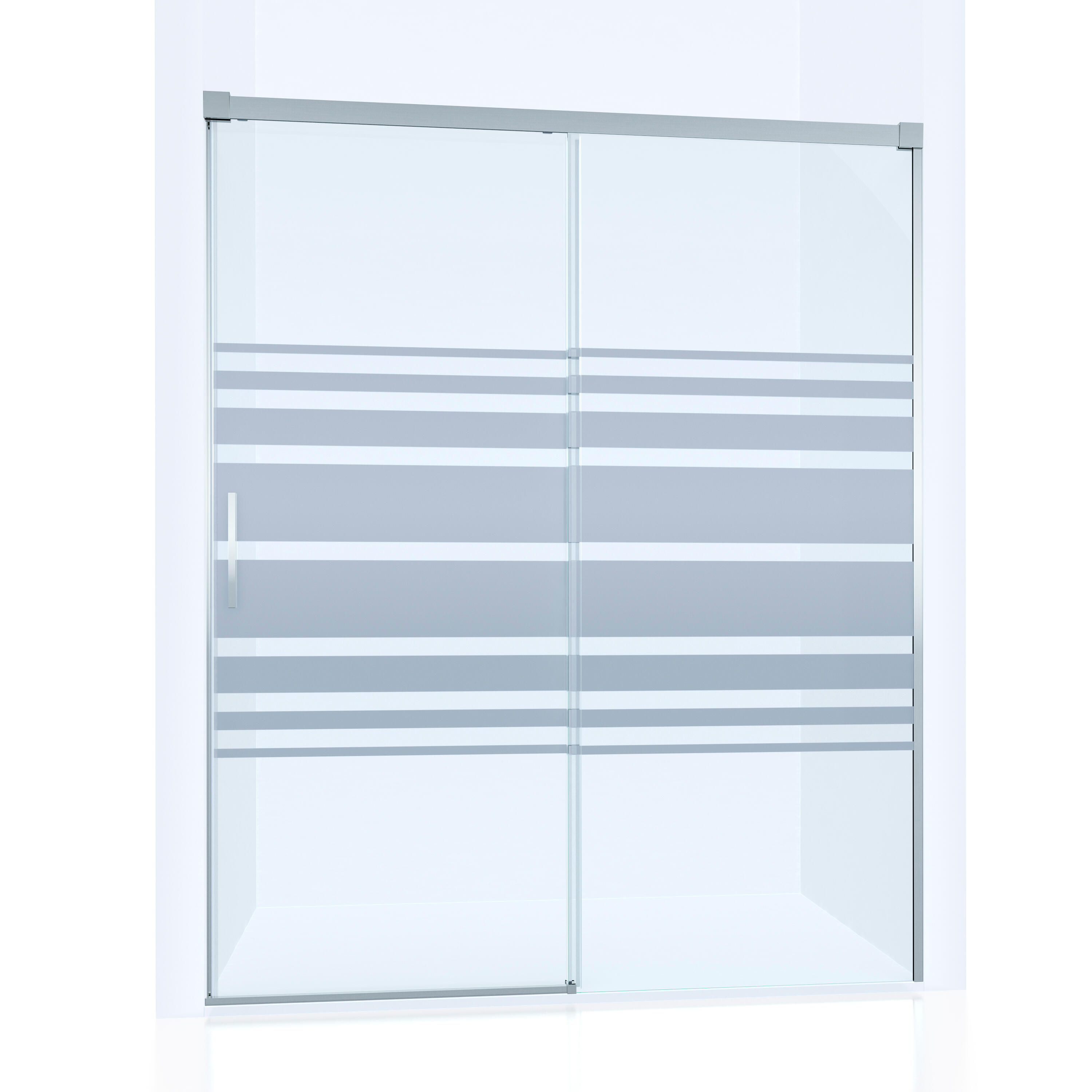 Mampara de ducha frontal 1 fijo + 1 puerta corredera serigrafiada Vitria perfil aluminio cromo (135-140)x199.2 cm cierre de sobreponer marca Glassinox - 11