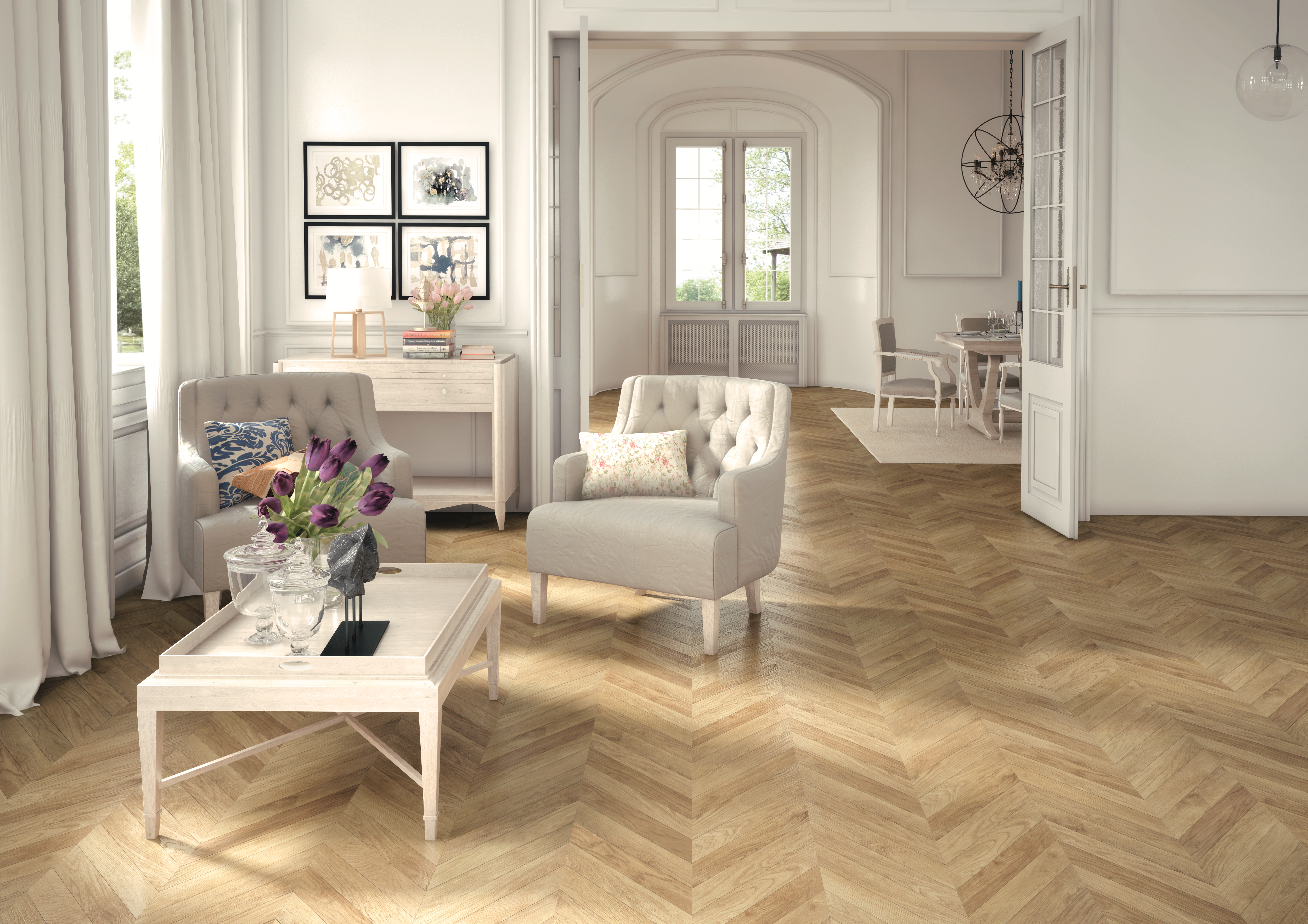 Panele podłogowe laminowane wodoodporne jodełka AC6 8 mm Faus Chevron naturalne drewno - 6