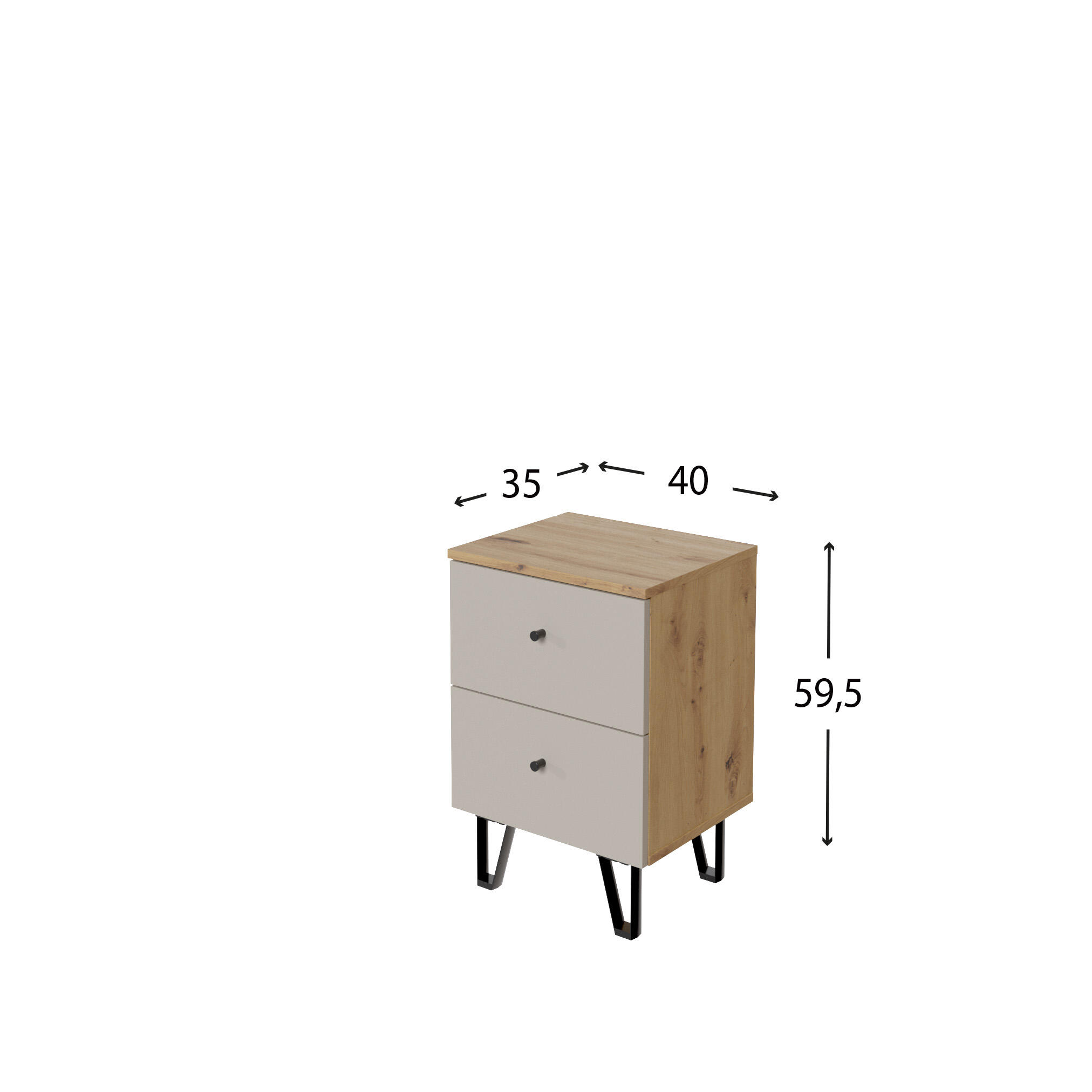 Mesa de cabeceira 2 gavetas Noche Ardila castanho e cinza 59,6x40x34 cm - 7