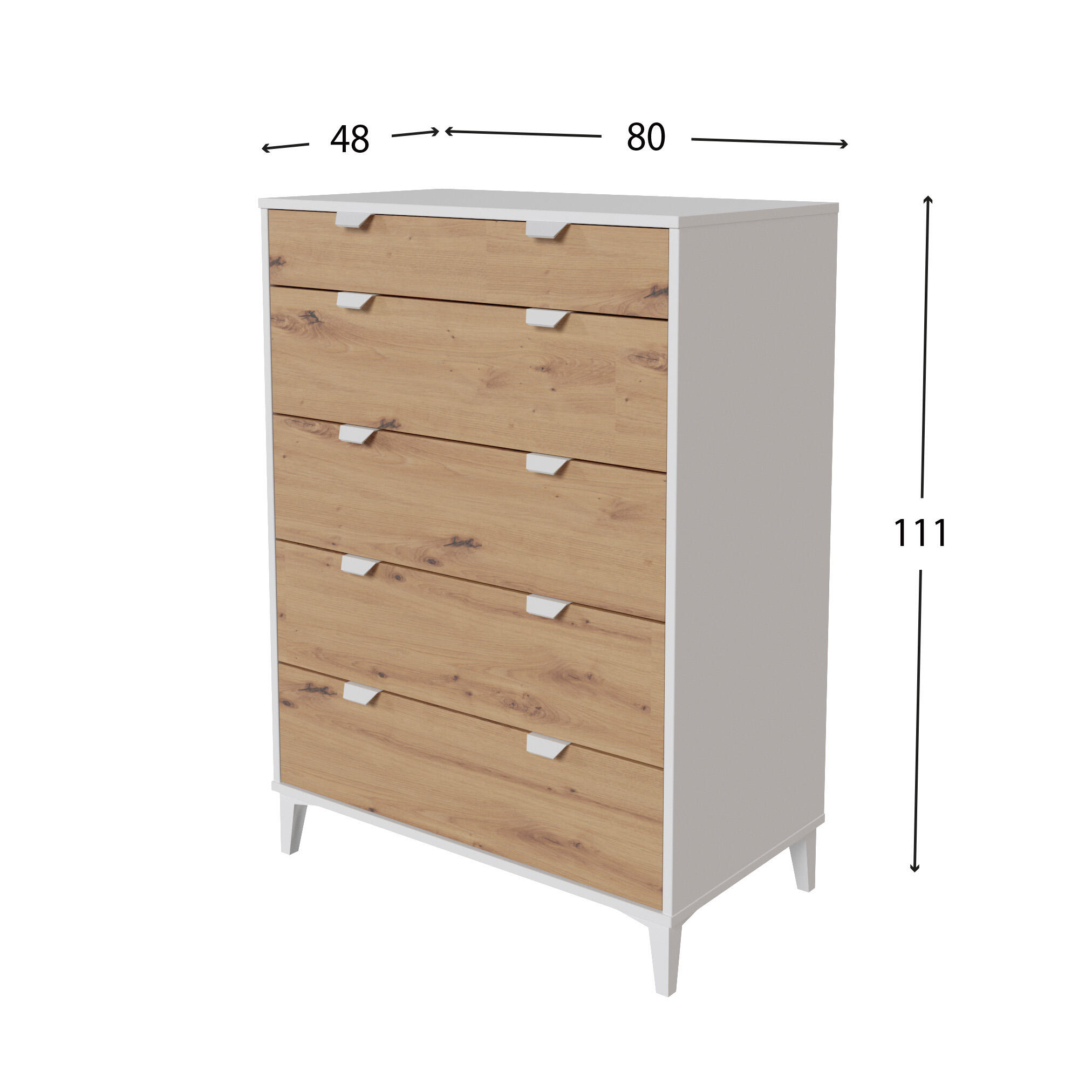 Cómoda Home Eria blanca roble con 5 cajones de 80.2x110.6x48 cm - 2