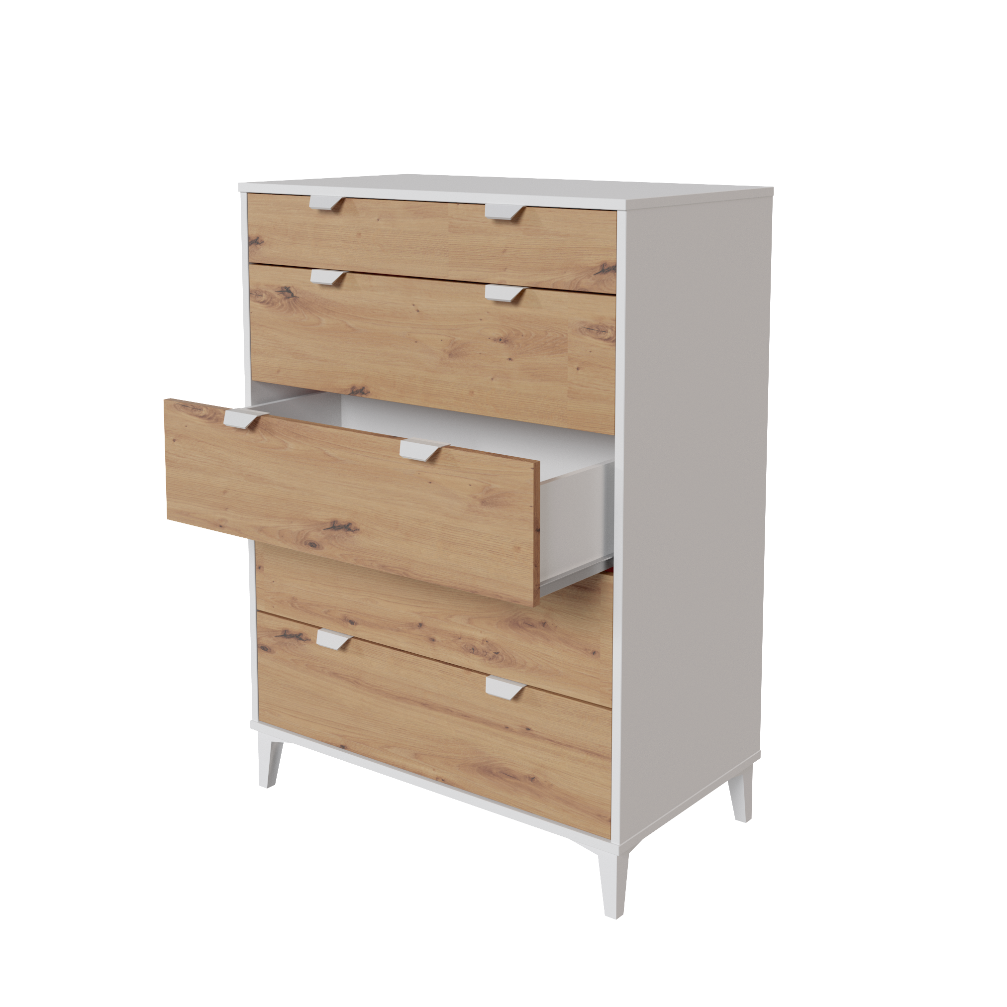 Cómoda Home Eria blanca roble con 5 cajones de 80.2x110.6x48 cm - 4