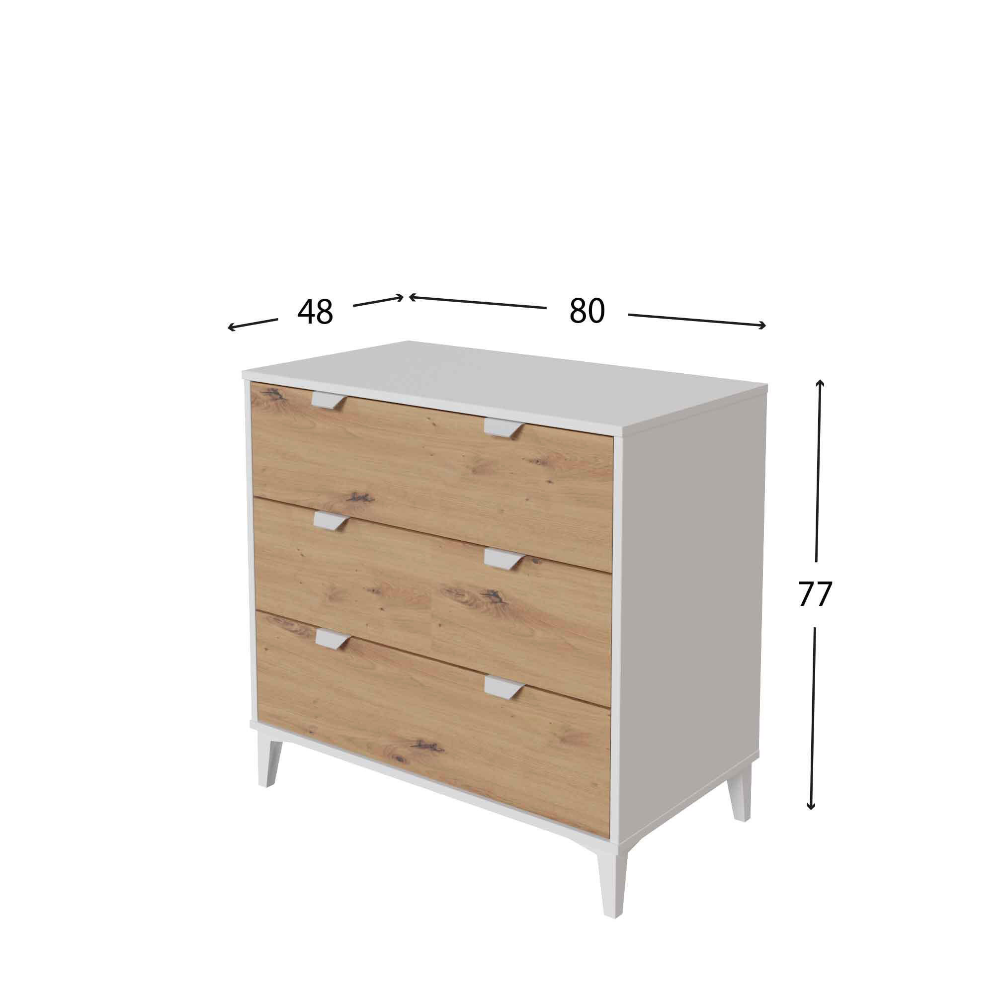 Cómoda Home Eria blanca roble con 3 cajones de 80.2x77.2x48 cm - 2