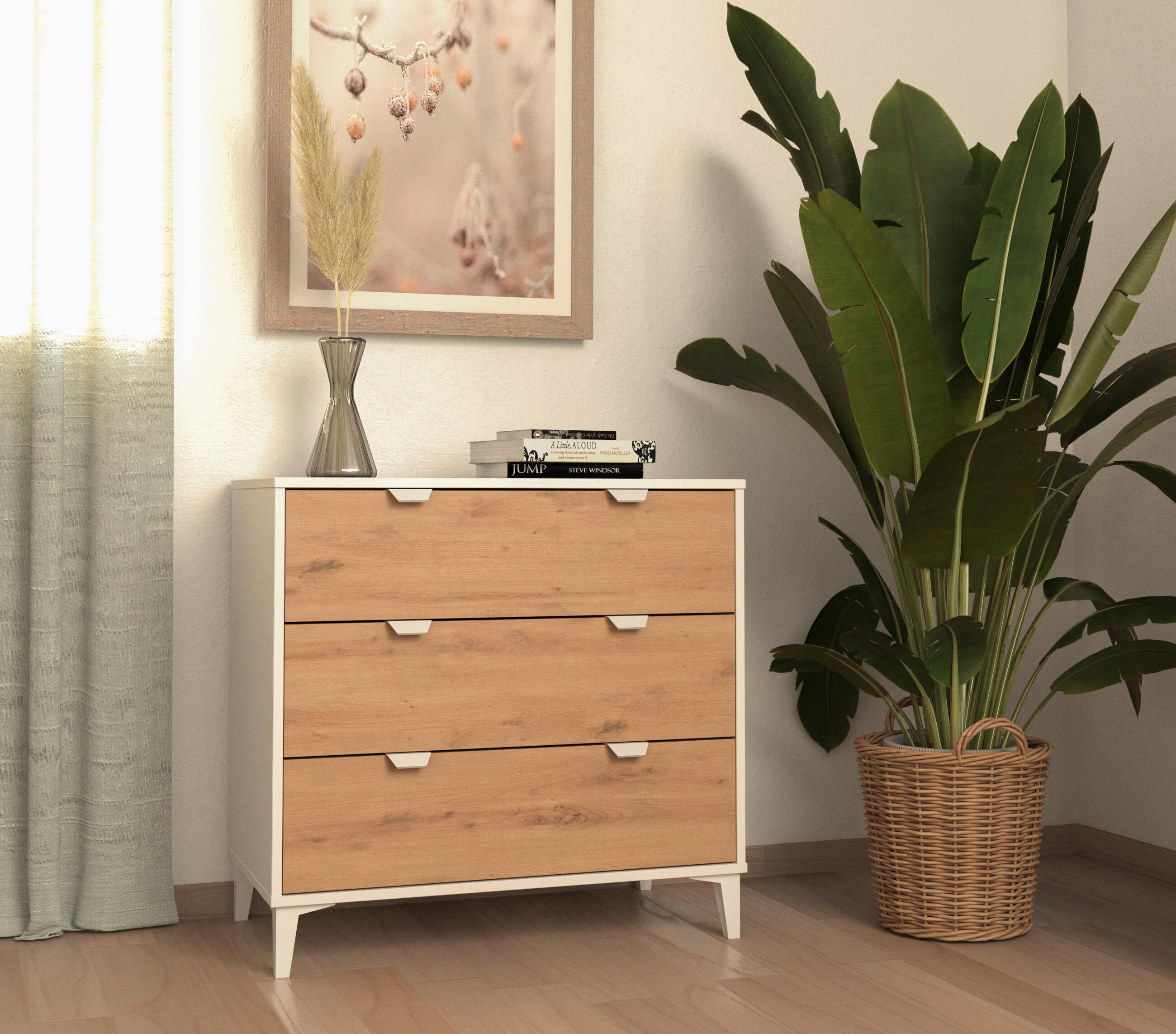 Cómoda Home Eria blanca roble con 3 cajones de 80.2x77.2x48 cm - 3