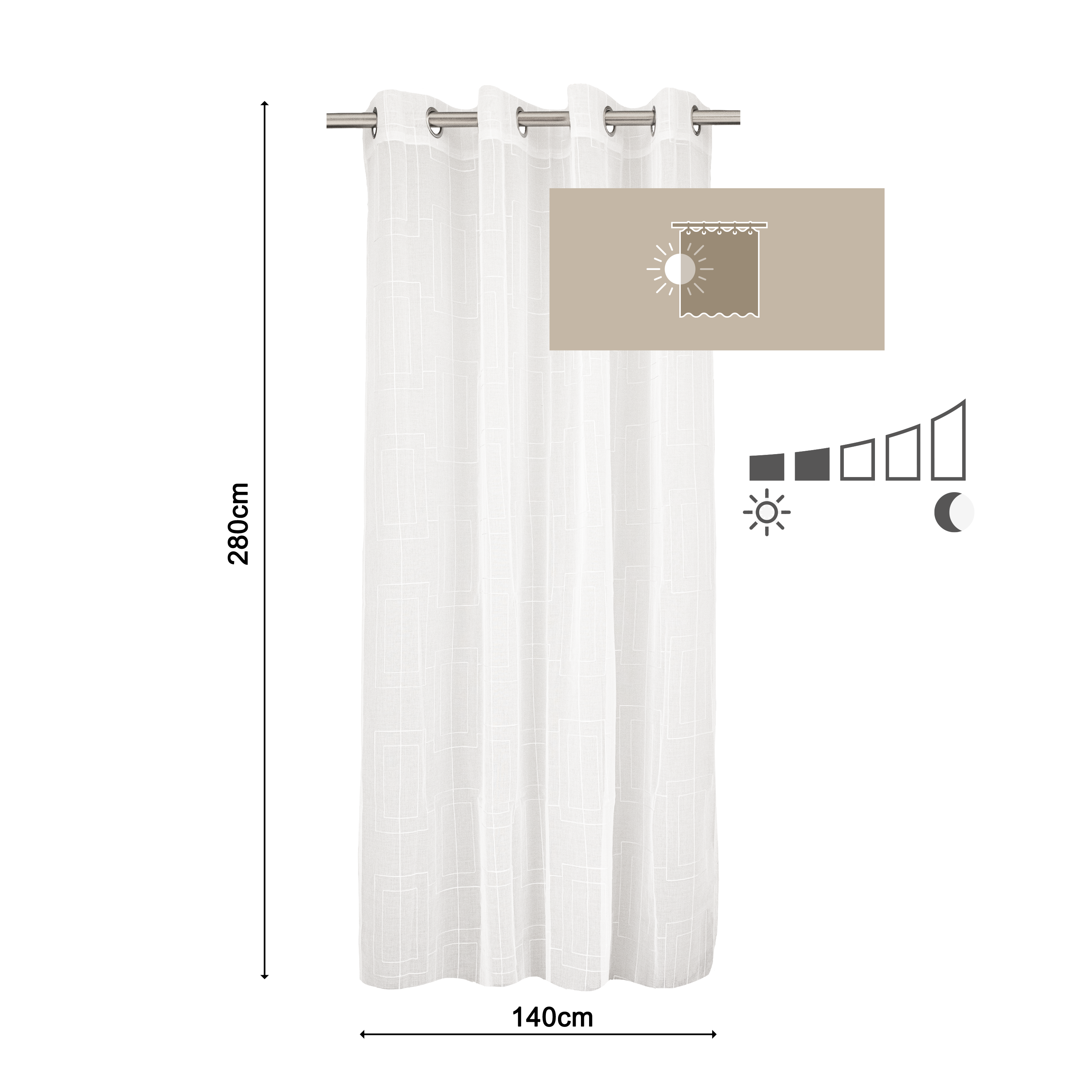 Visillo ollaos Clea poliéster voile de 140x280cm INSPIRE NSPIRE blanco. Incluye cinta termoadhesiva - 2