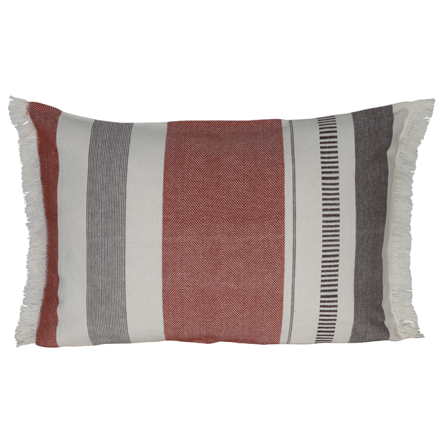 Cojín decorativo rectangular BILLY algodón rayas naranja cotta doble cara con flecos INSPIRE 40x60cm