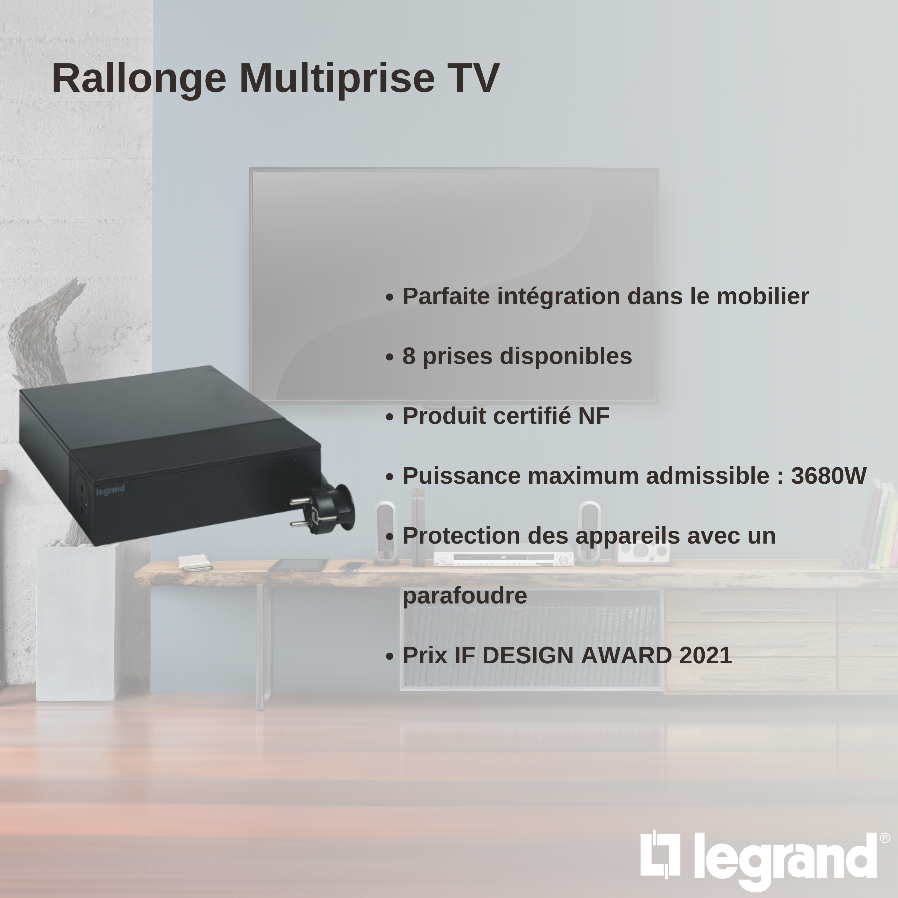 Multiprise 4 prises 0 USB A 0 USB C avec interrupteur 2 m noir LEGRAND - 2