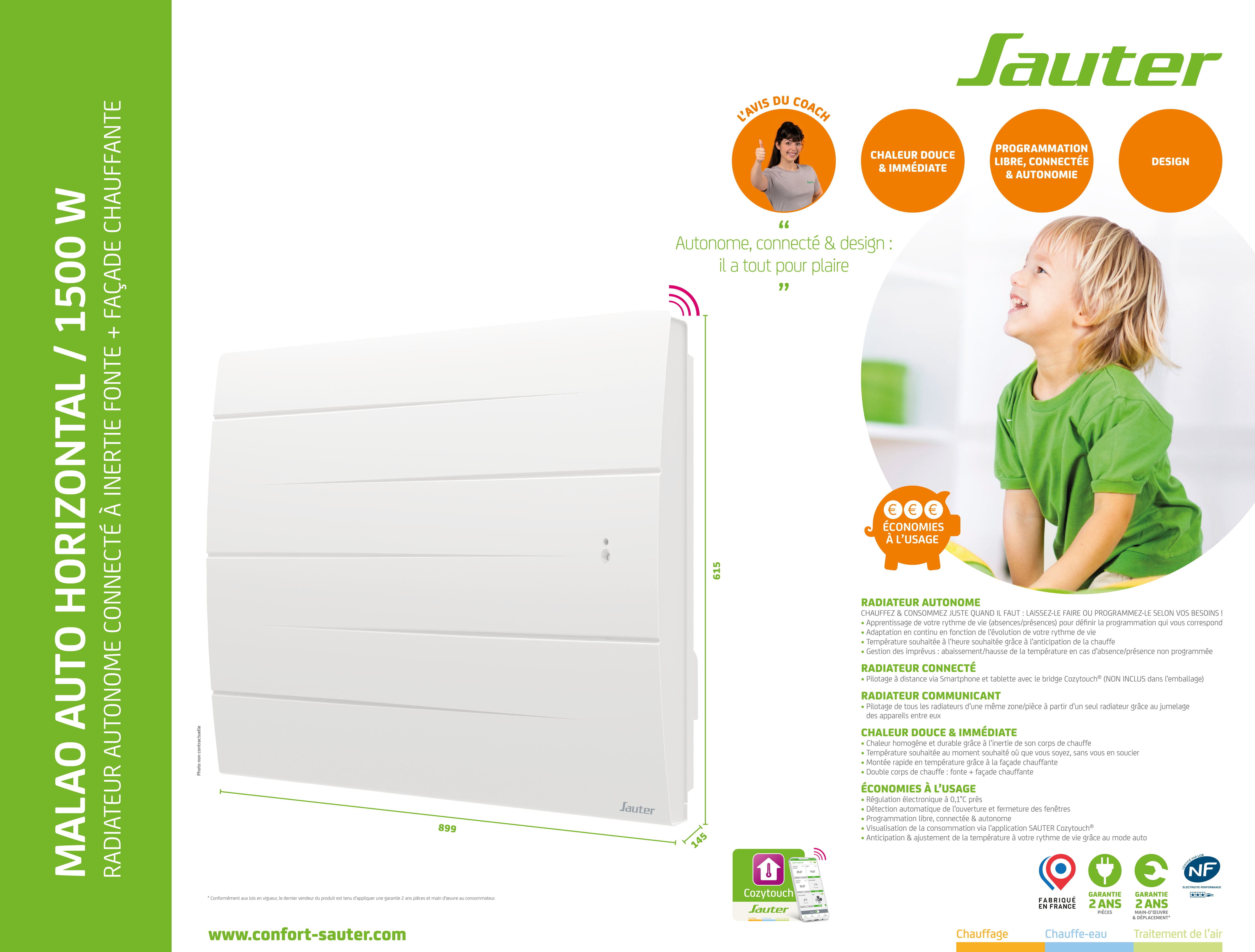 Radiateur électrique DSC connecté Malao Auto 1500 W SAUTER horizontal blanc - 8