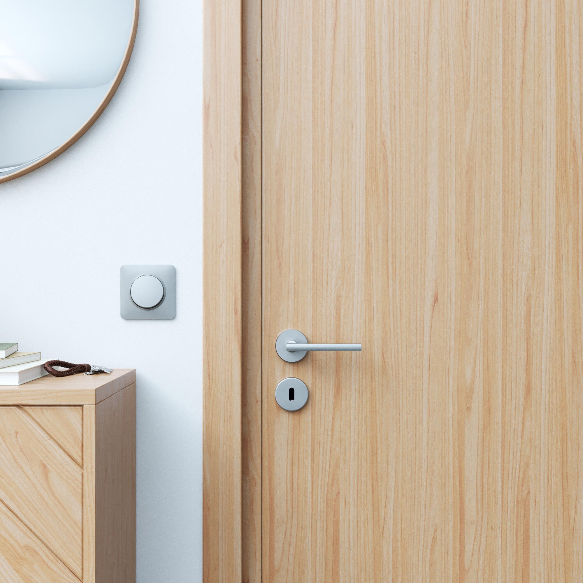 Poignée de porte sur rosace LEE en nickel brossé