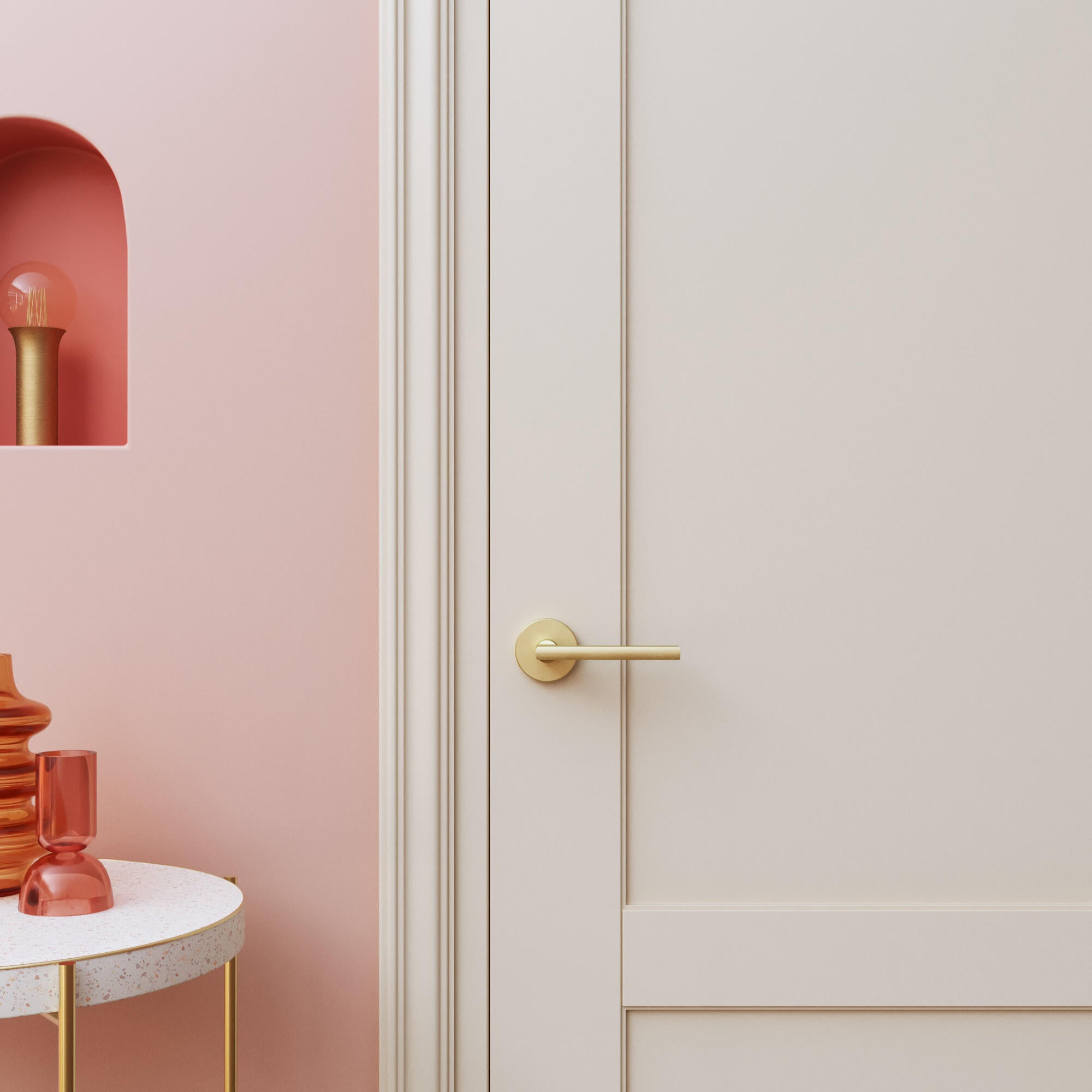 Poignée de porte sur rosace LEE en finition laiton brossé