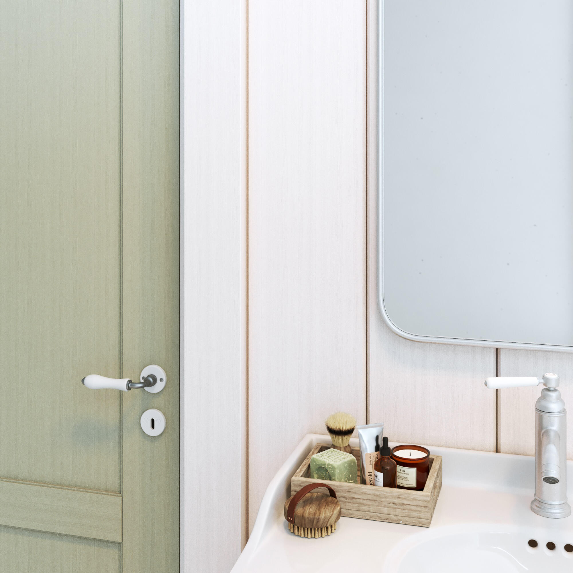 poignée de porte sur rosace en porcelaine blanche finition nickel série MAYA par INSPIRE