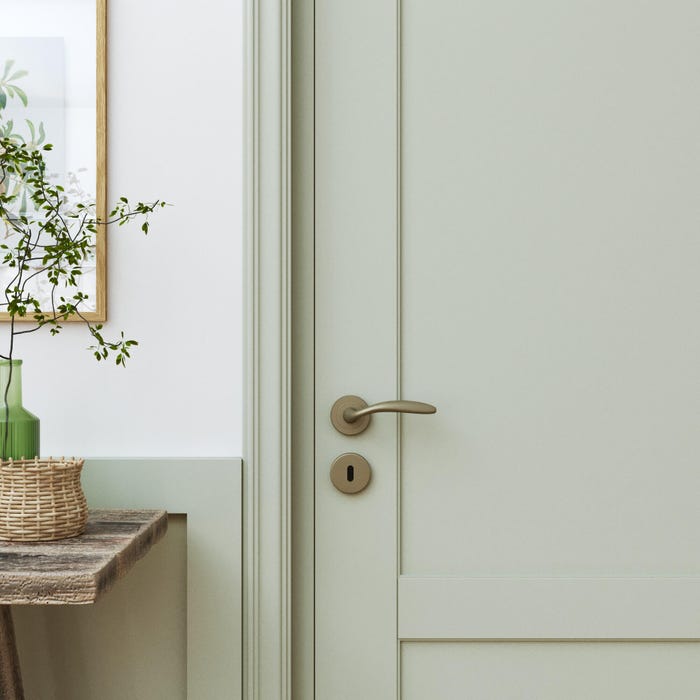 poignée de porte sur rosace en finition laiton vieilli