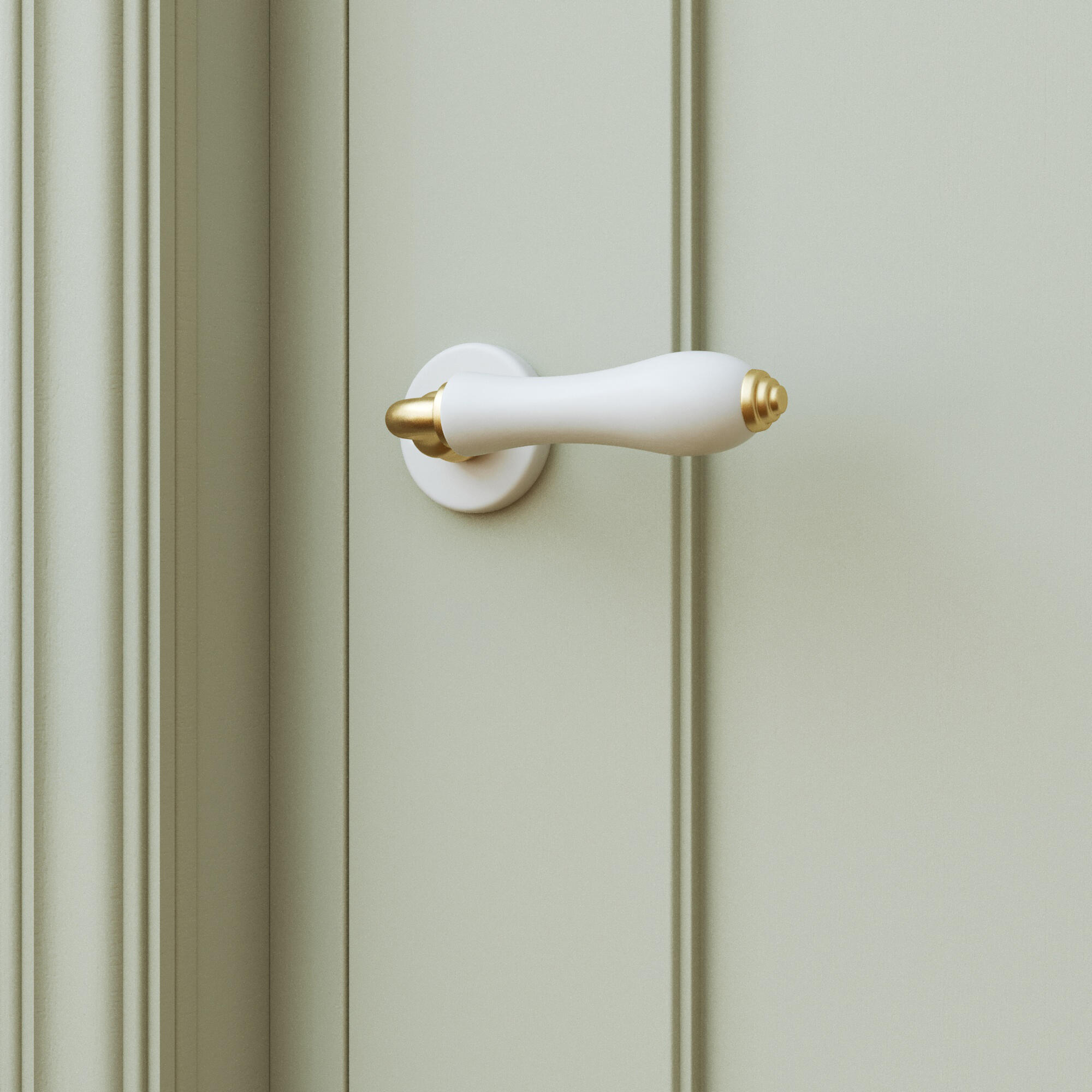 2 poignées sur rosace INSPIRE Maya porcelaine blanc et laiton A10 - 2