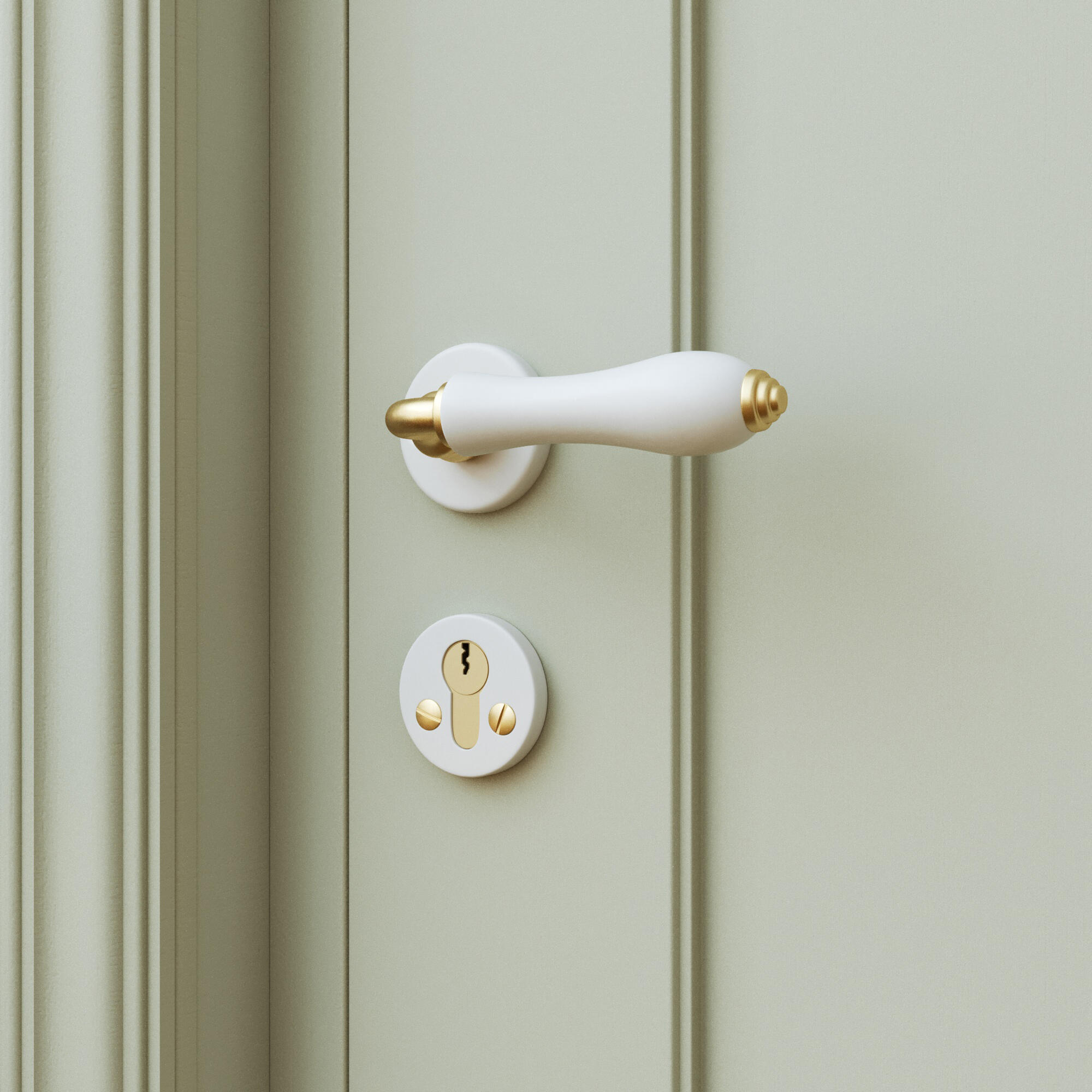 Poignée sur rosace en porcelaine blanche MAYA et rosace de fonction assortie - 4