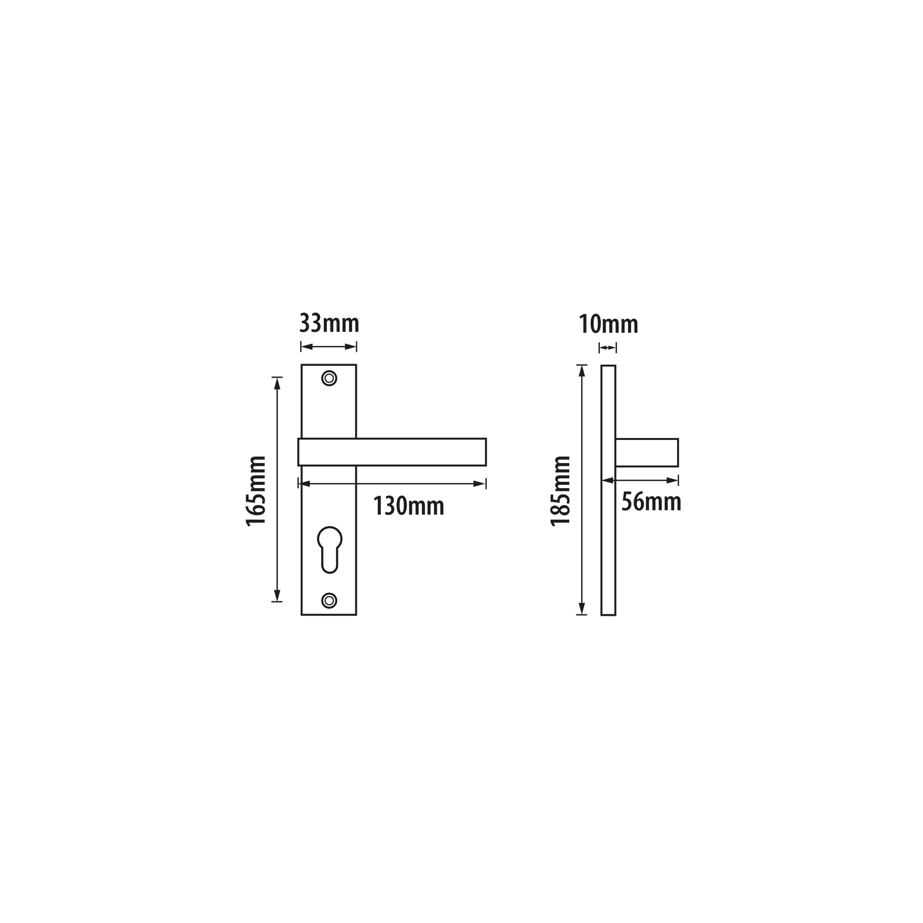 2 poignées porte entrée sur plaque cylindre Louna zamak brillant, entraxe 165mm - 3