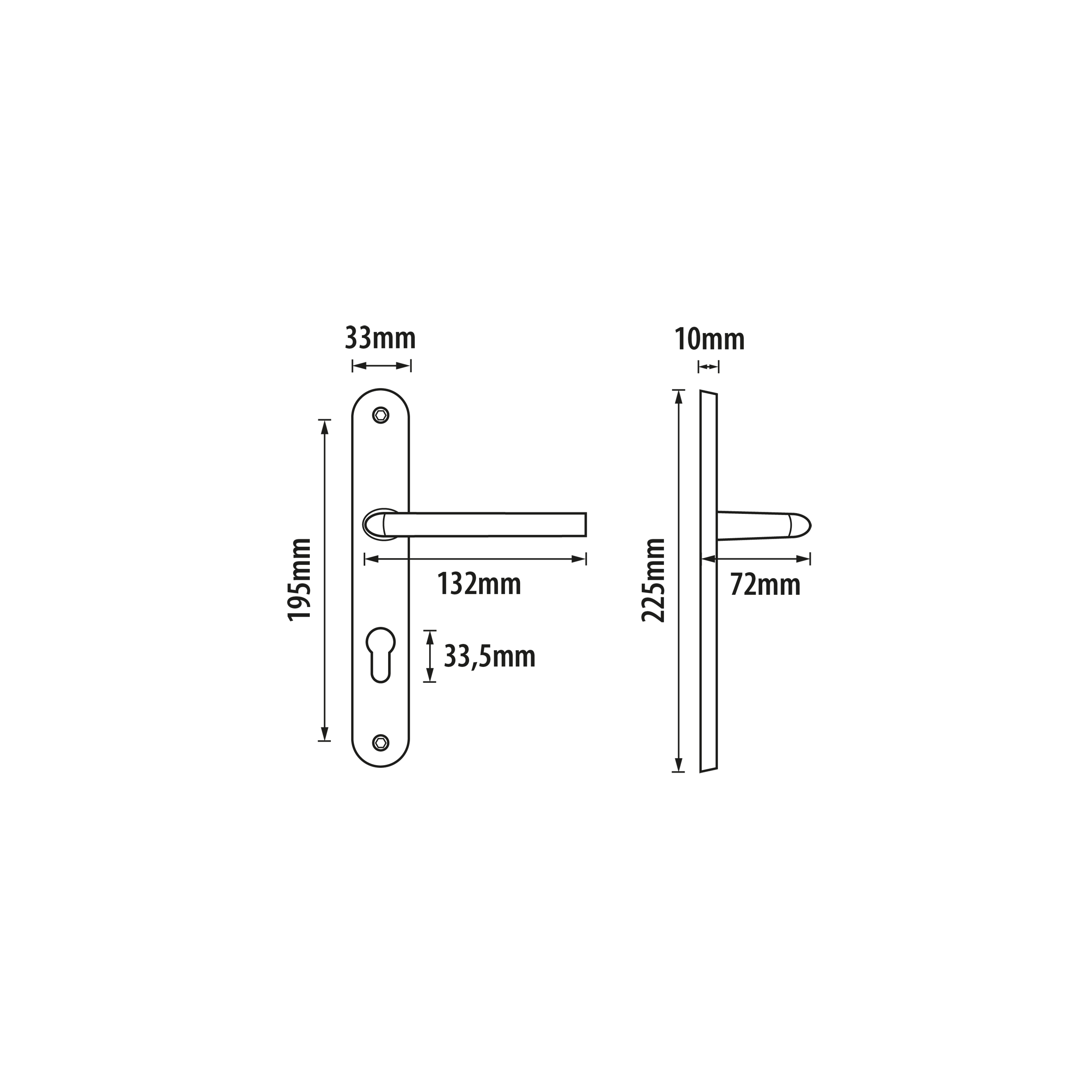 2 poignées porte entrée sur plaque cylindre Margaud inox brillant, entraxe 195mm - 5