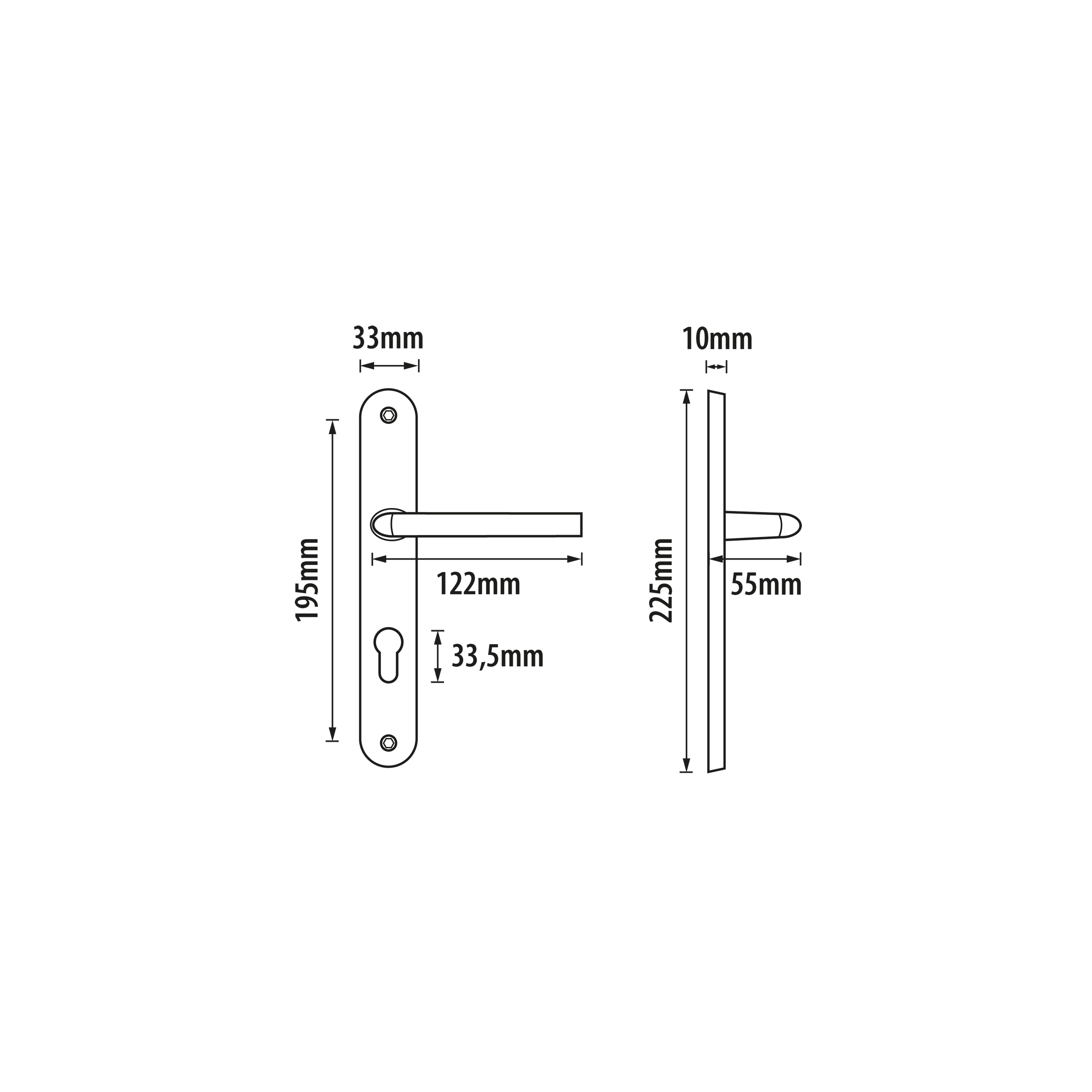 2 poignées porte entrée sur plaque cylindre Agathe zamak brillant, entraxe 195mm - 3