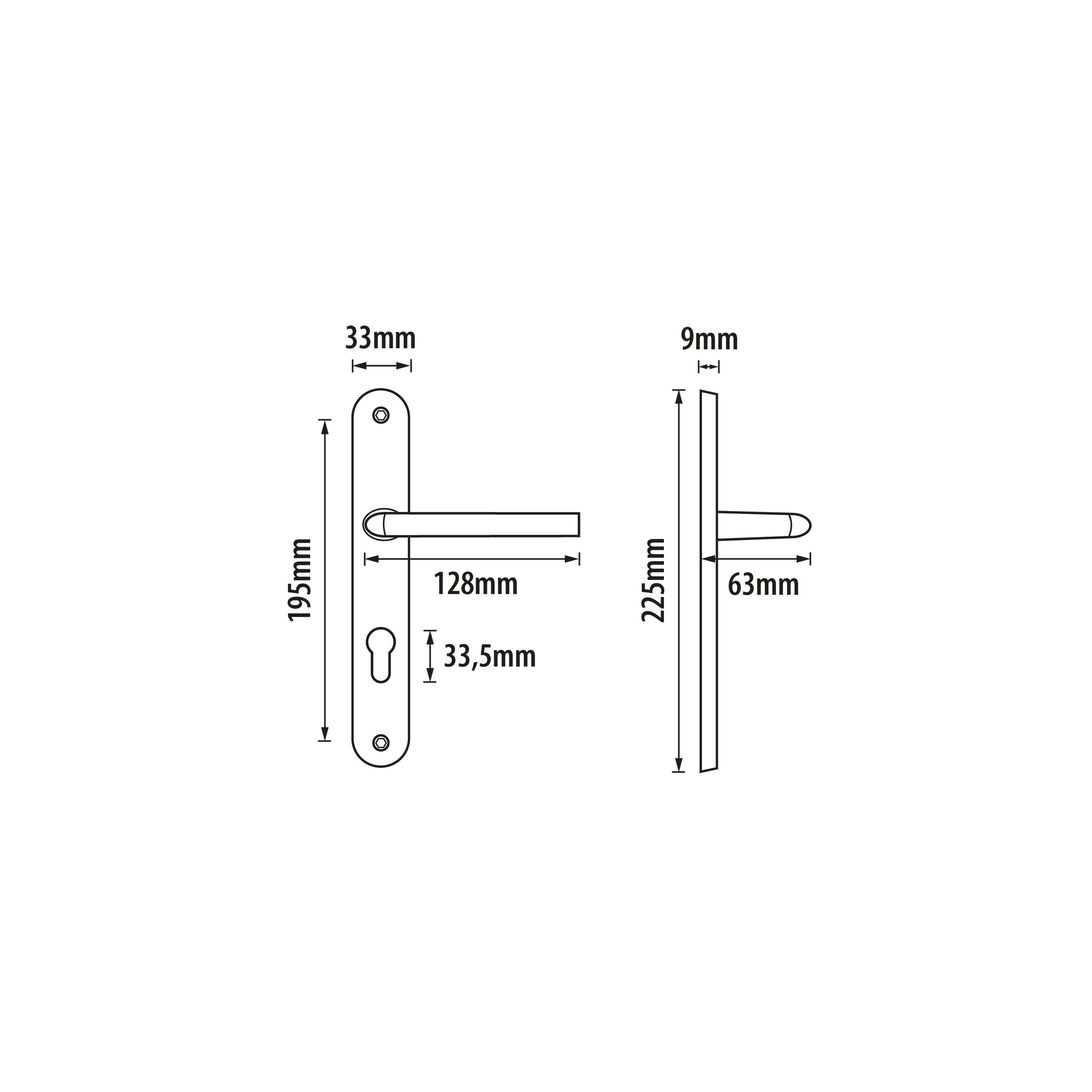 2 poignées sur plaque à condamnation Eina alu laiton brossé, entraxe 195 mm - 10