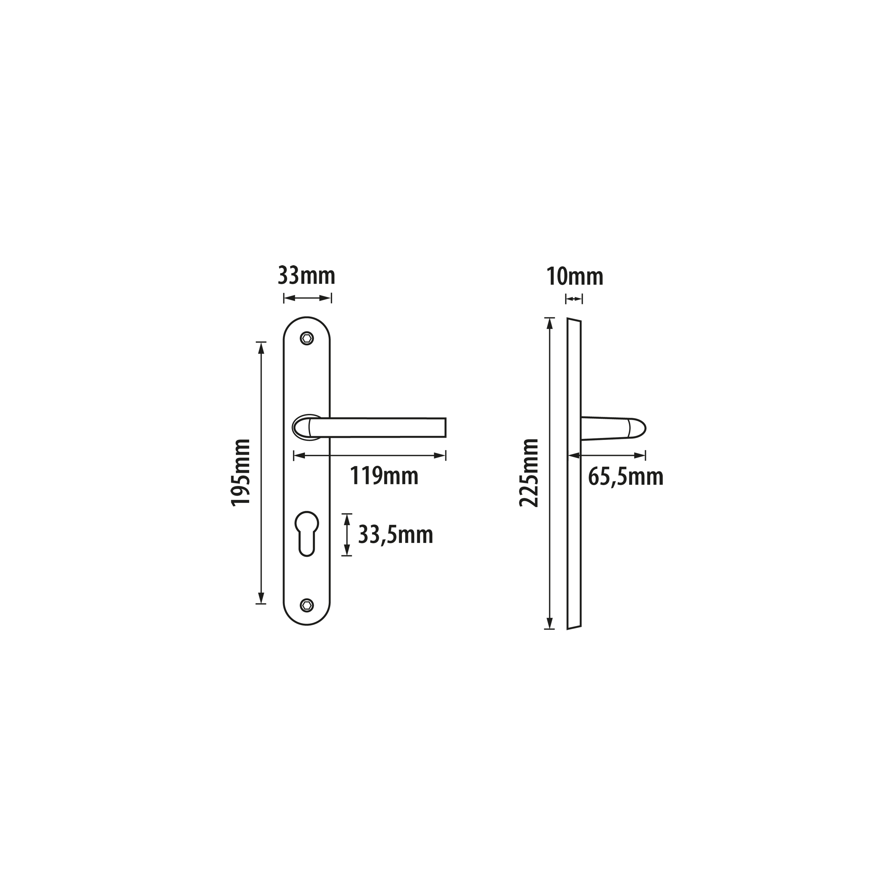 2 poignées porte entrée sur plaque cylindre Sophie zamak brillant, entraxe 195mm - 5