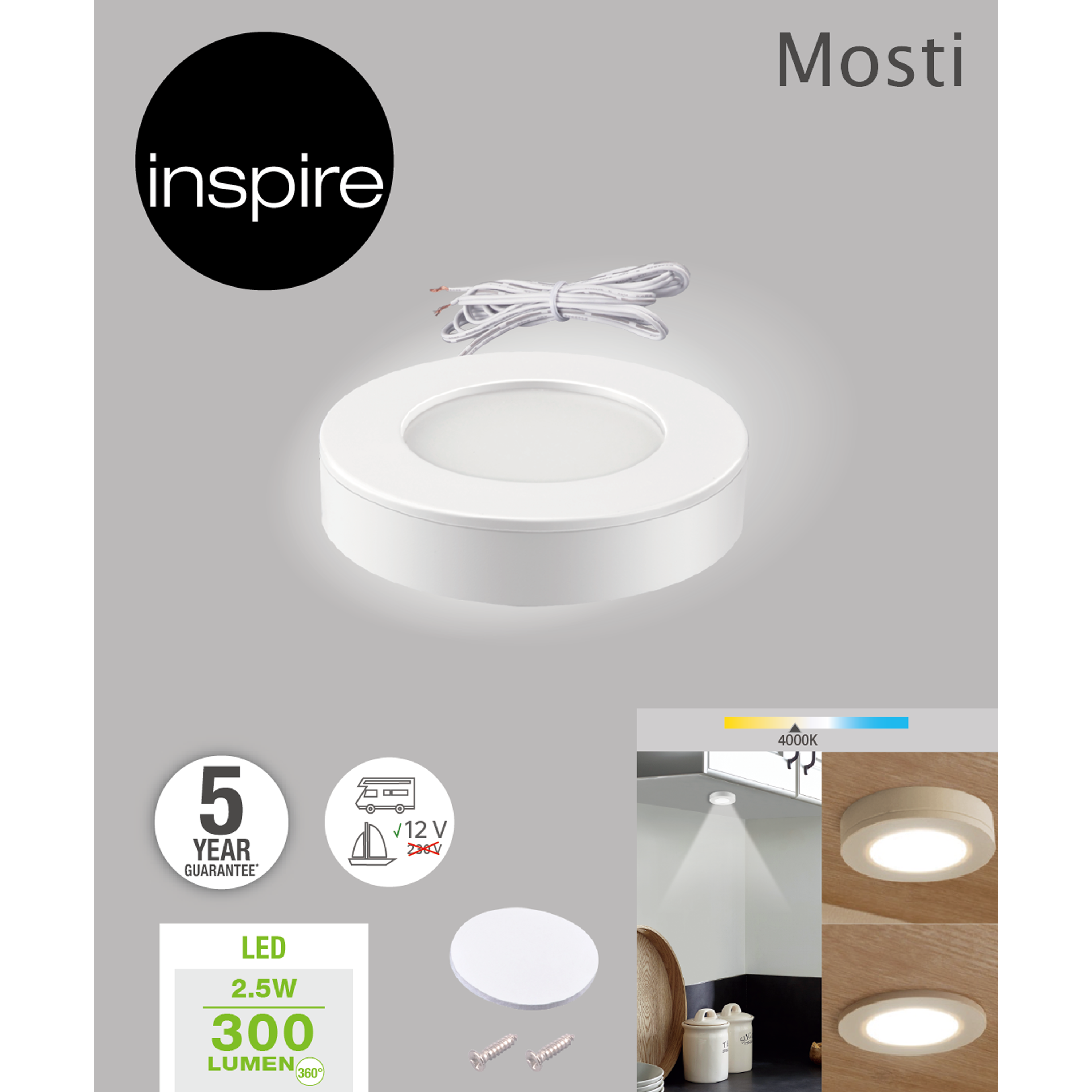 Kit de 1 spot à encastrer / fixer LED Mosti 12V 150 lumens blanc neutre, INSPIRE - 3