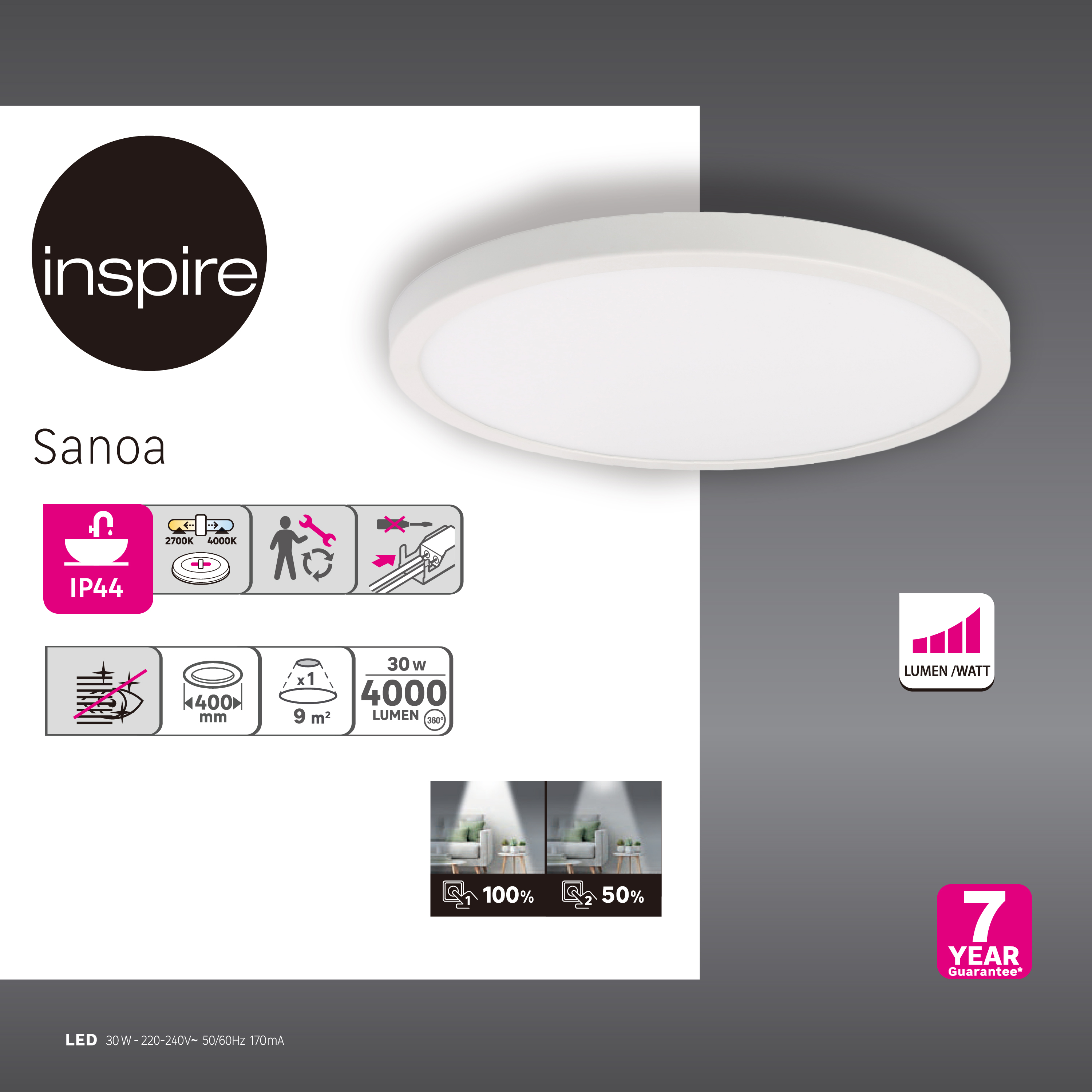 Panel LED Sanoa biały IP44 LED Inspire - 12
