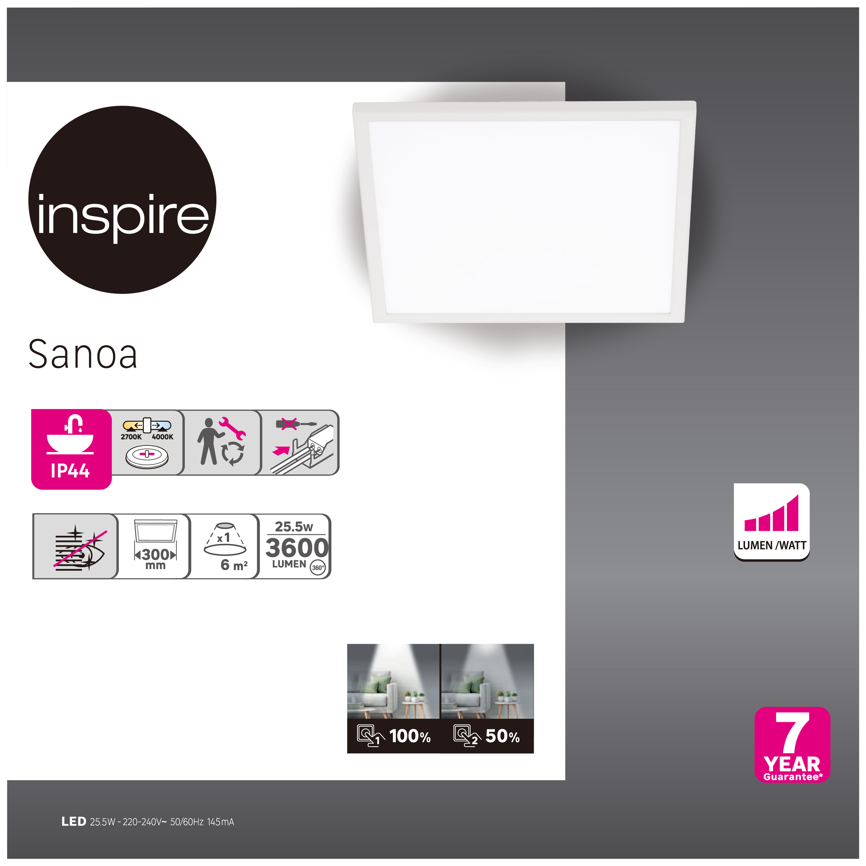 Oprawa LED Sanoa biała 30 cm IP44 Inspire - 11