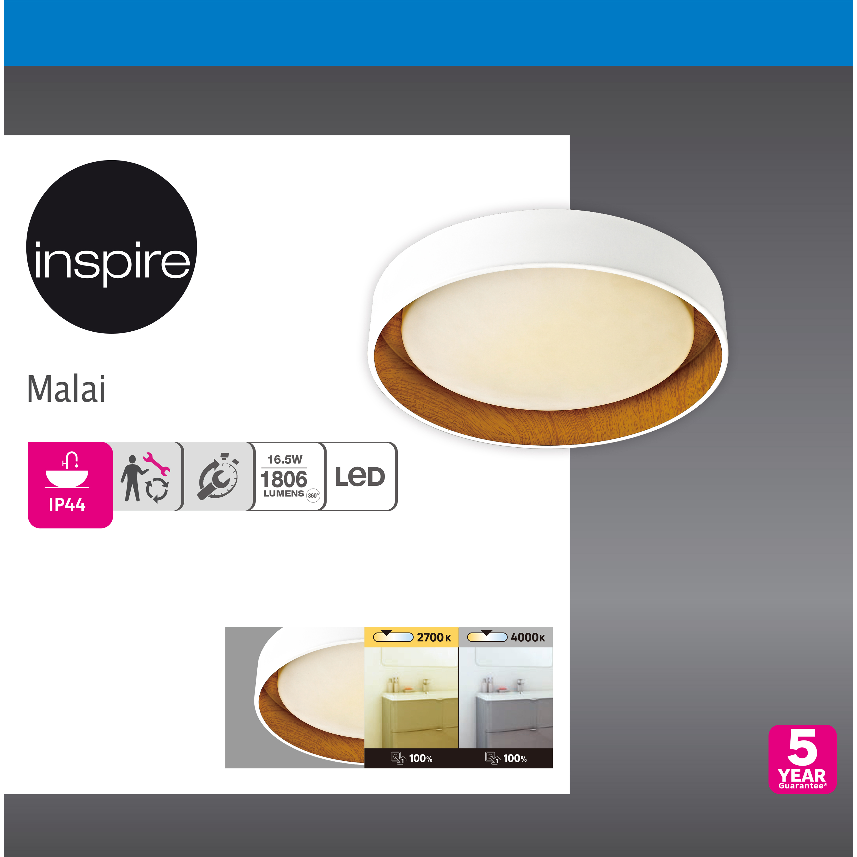 Plafon Malai biały śr. 30 cm LED Inspire - 10