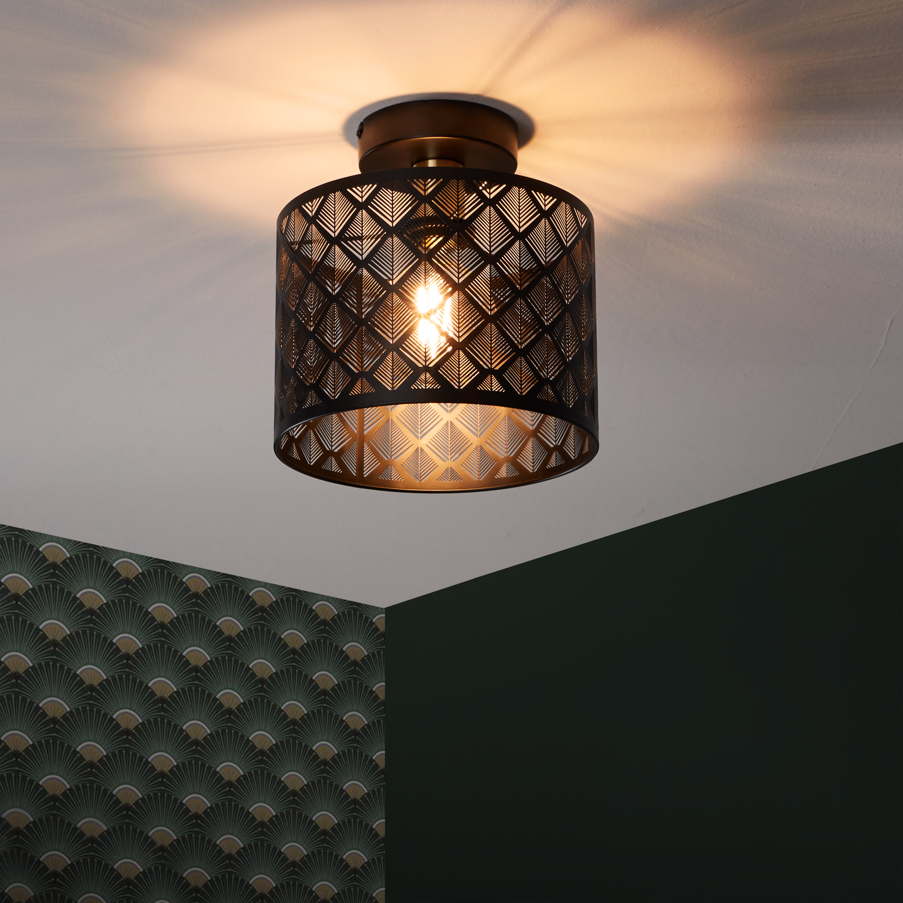 Plafonnier 1 x E27, glamour, métal noir et laiton, Galati, INSPIRE, D.25 cm - 4