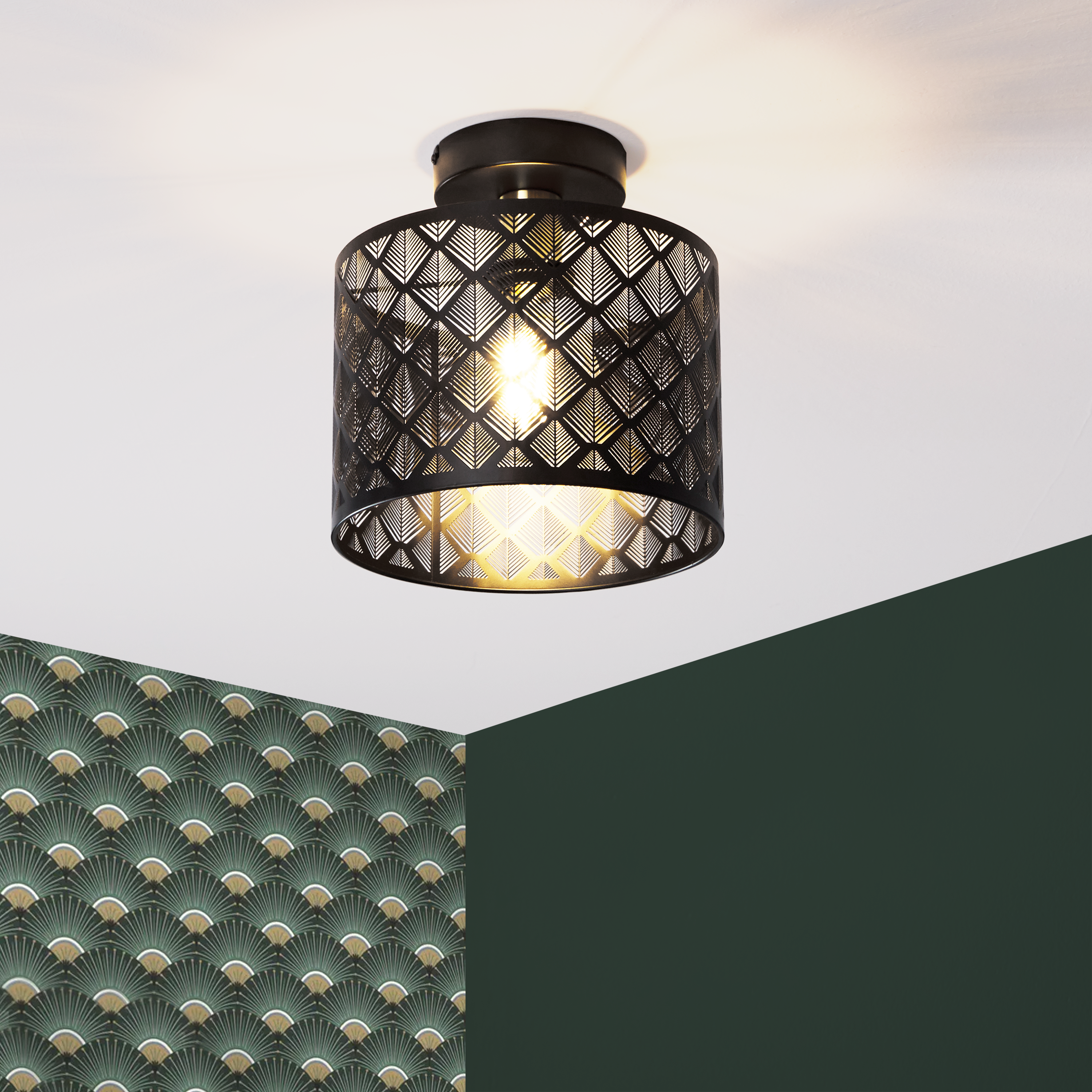 Plafonnier 1 x E27, glamour, métal noir et laiton, Galati, INSPIRE, D.25 cm - 5