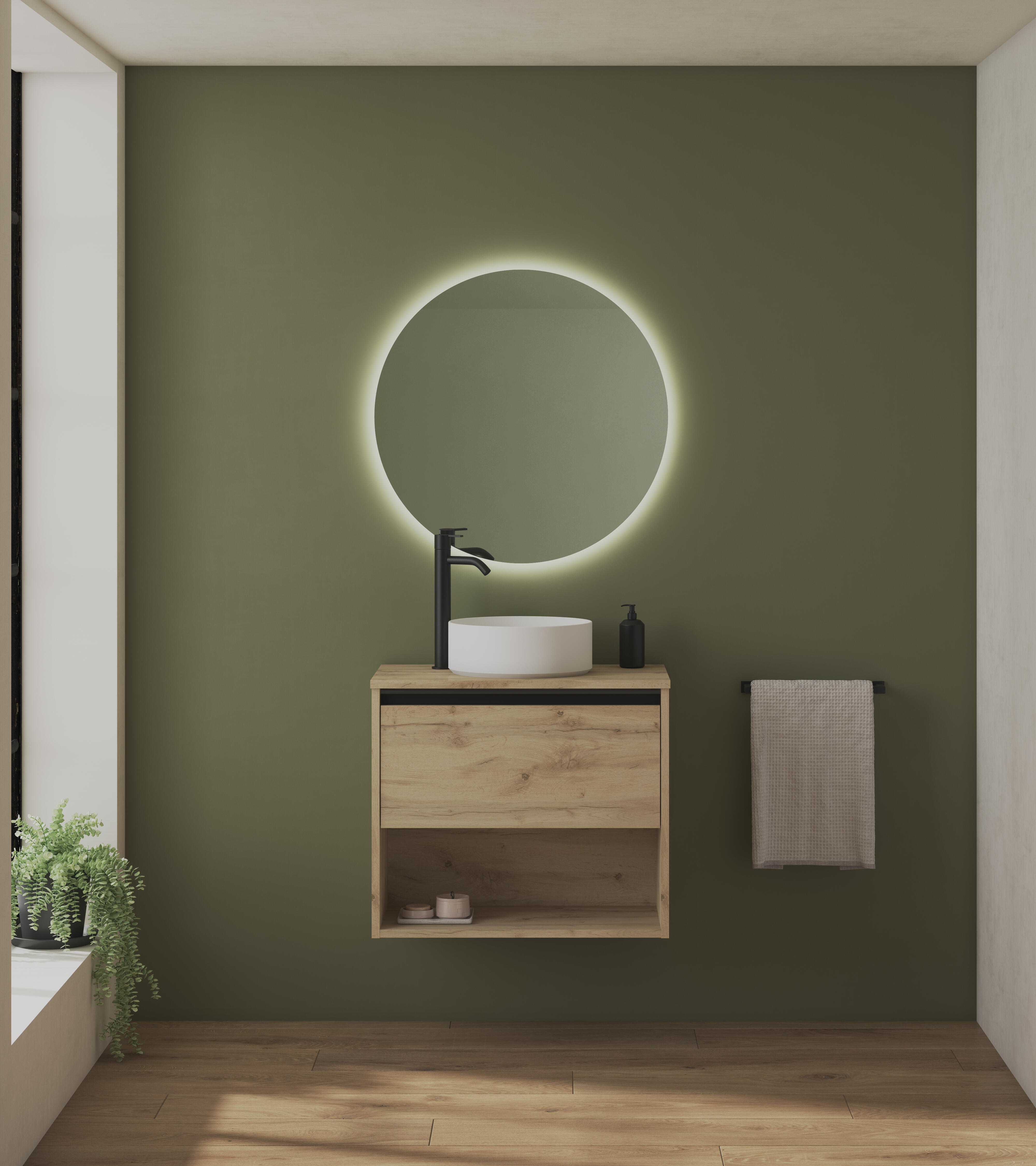 Mueble de baño con lavabo klein roble claro mate 60x35 cm